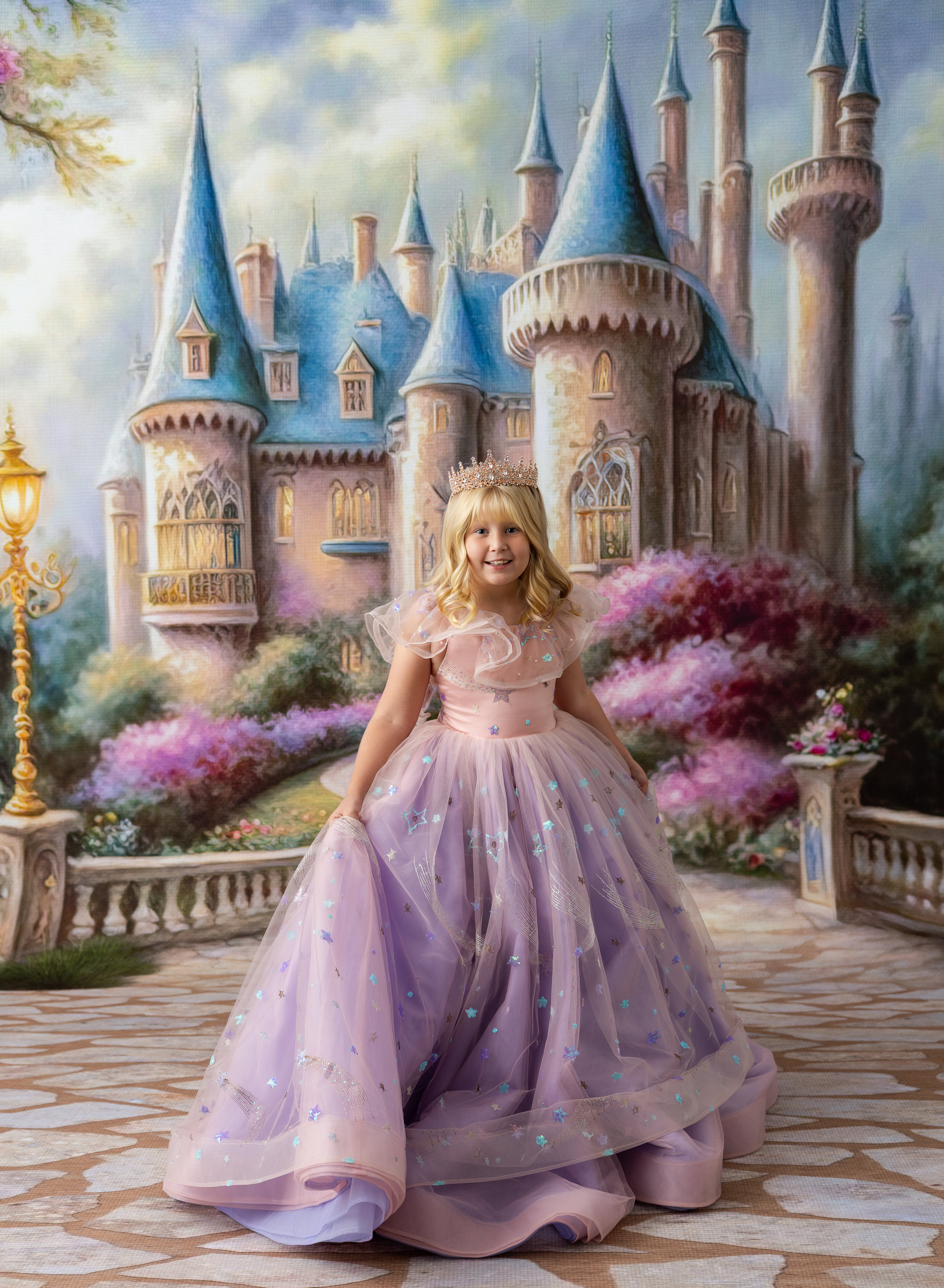 All That Shimmers - Pink and Purple Floor long gown (7 Year-Petite 9 Year)