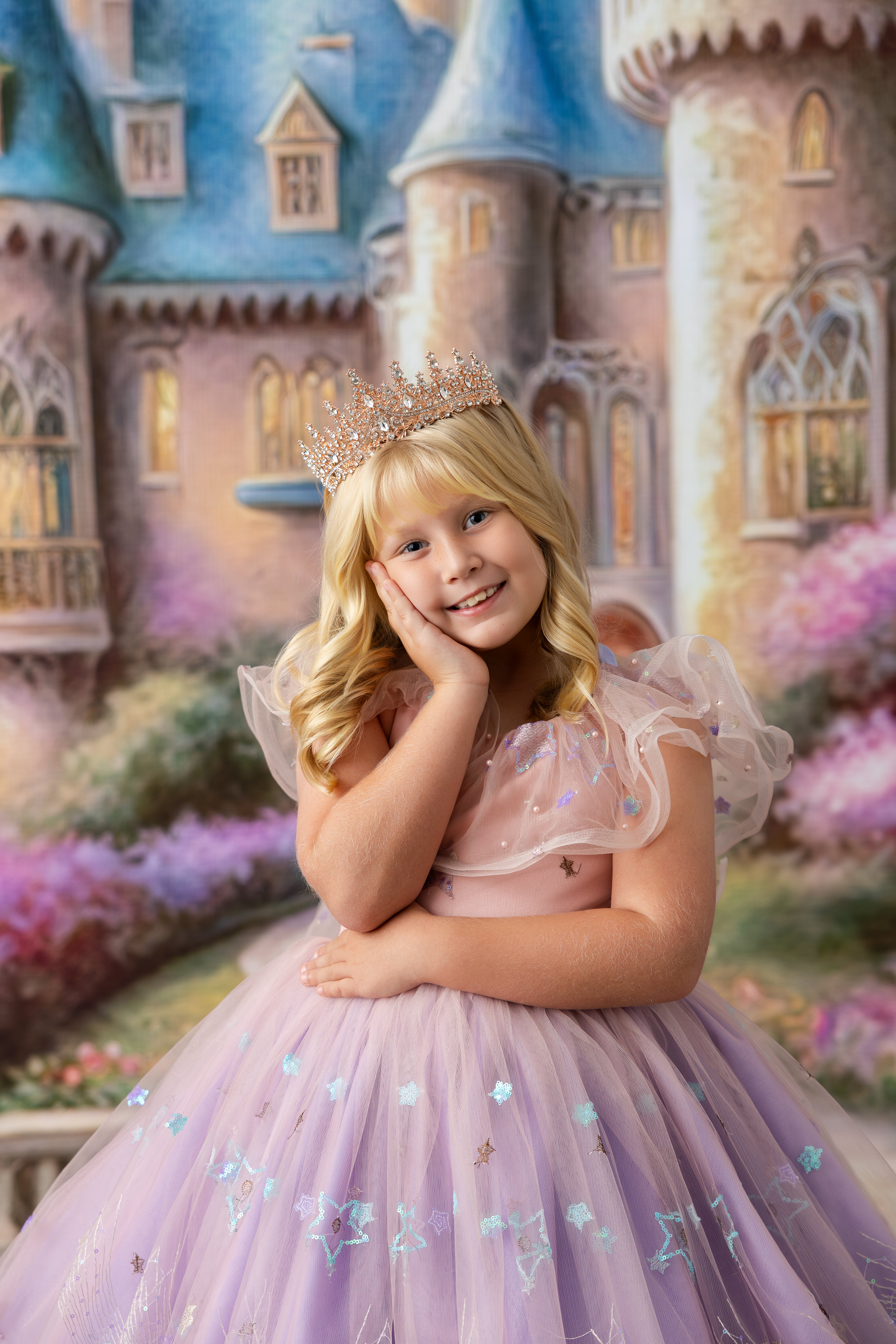 All That Shimmers - Pink and Purple Floor long gown (7 Year-Petite 9 Year)