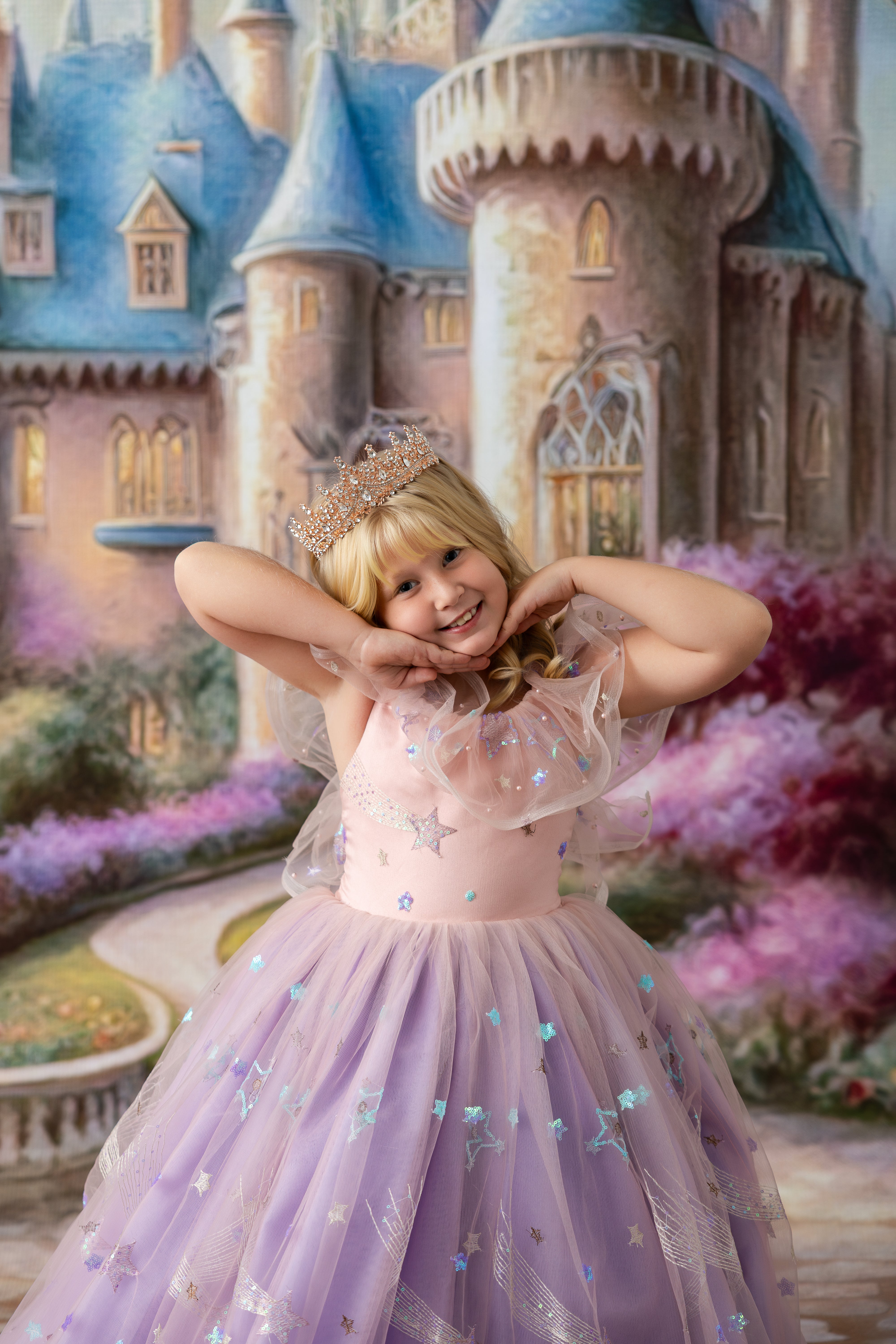 All That Shimmers - Pink and Purple Floor long gown (7 Year-Petite 9 Year)