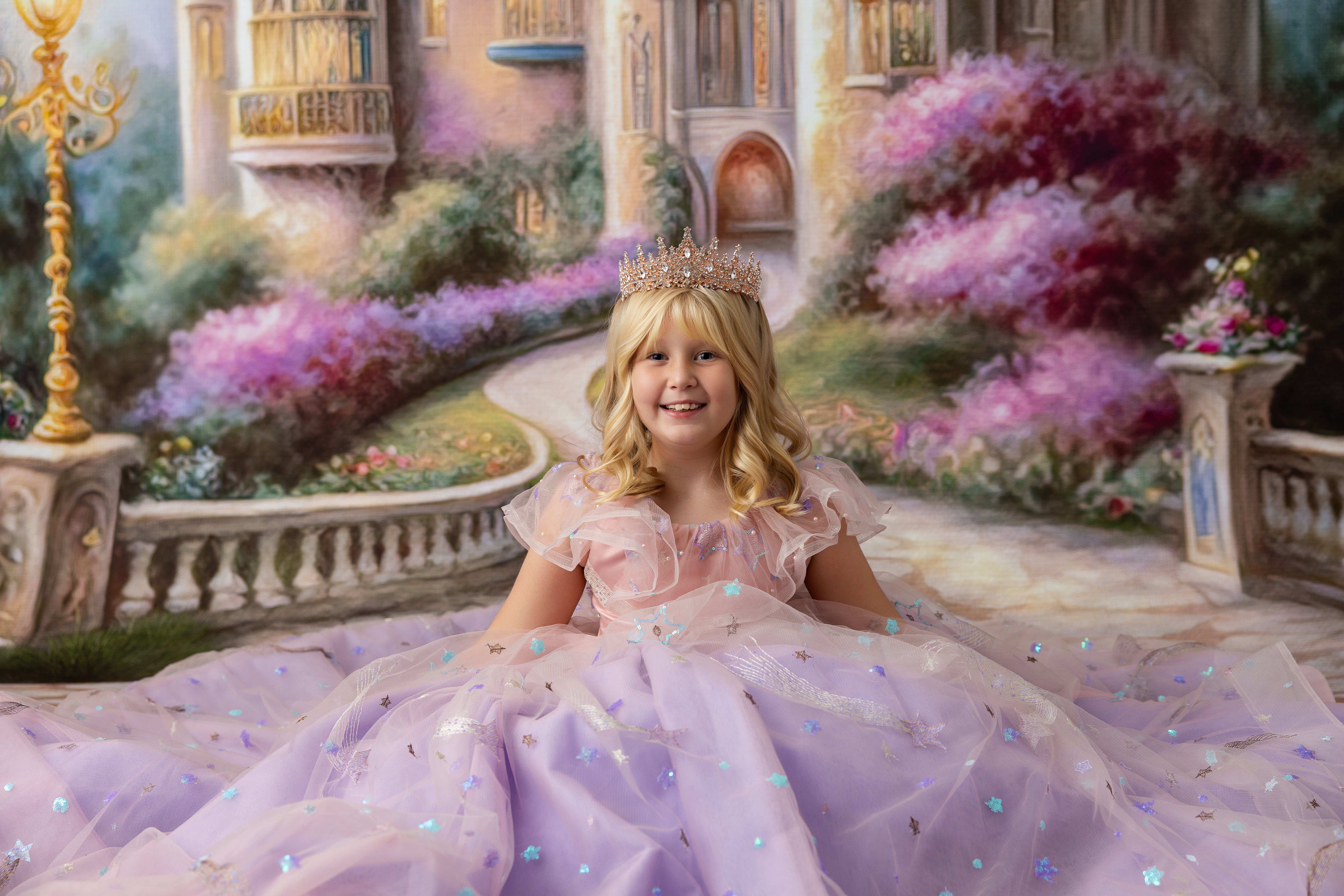 All That Shimmers - Pink and Purple Floor long gown (7 Year-Petite 9 Year)