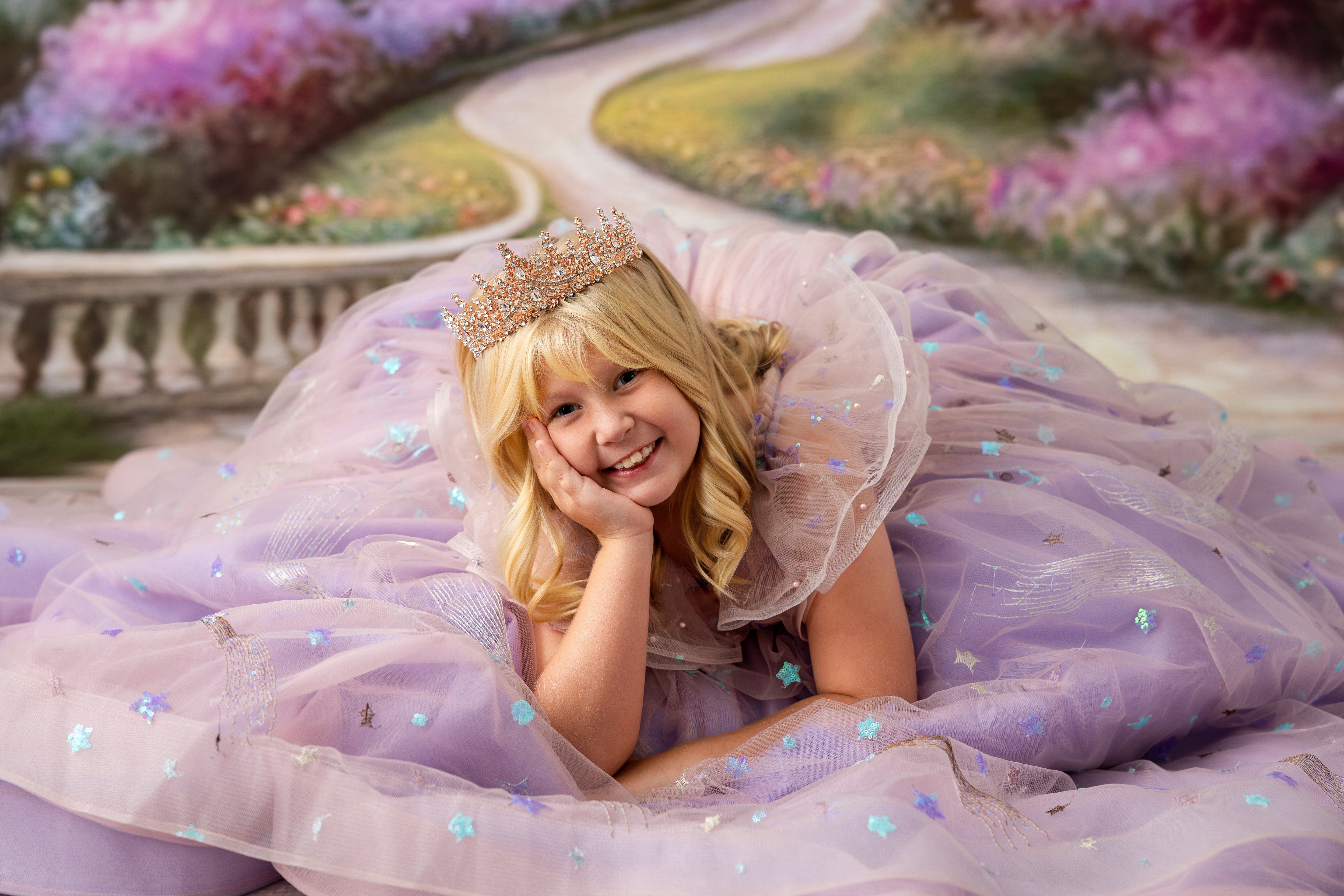 All That Shimmers - Pink and Purple Floor long gown (7 Year-Petite 9 Year)