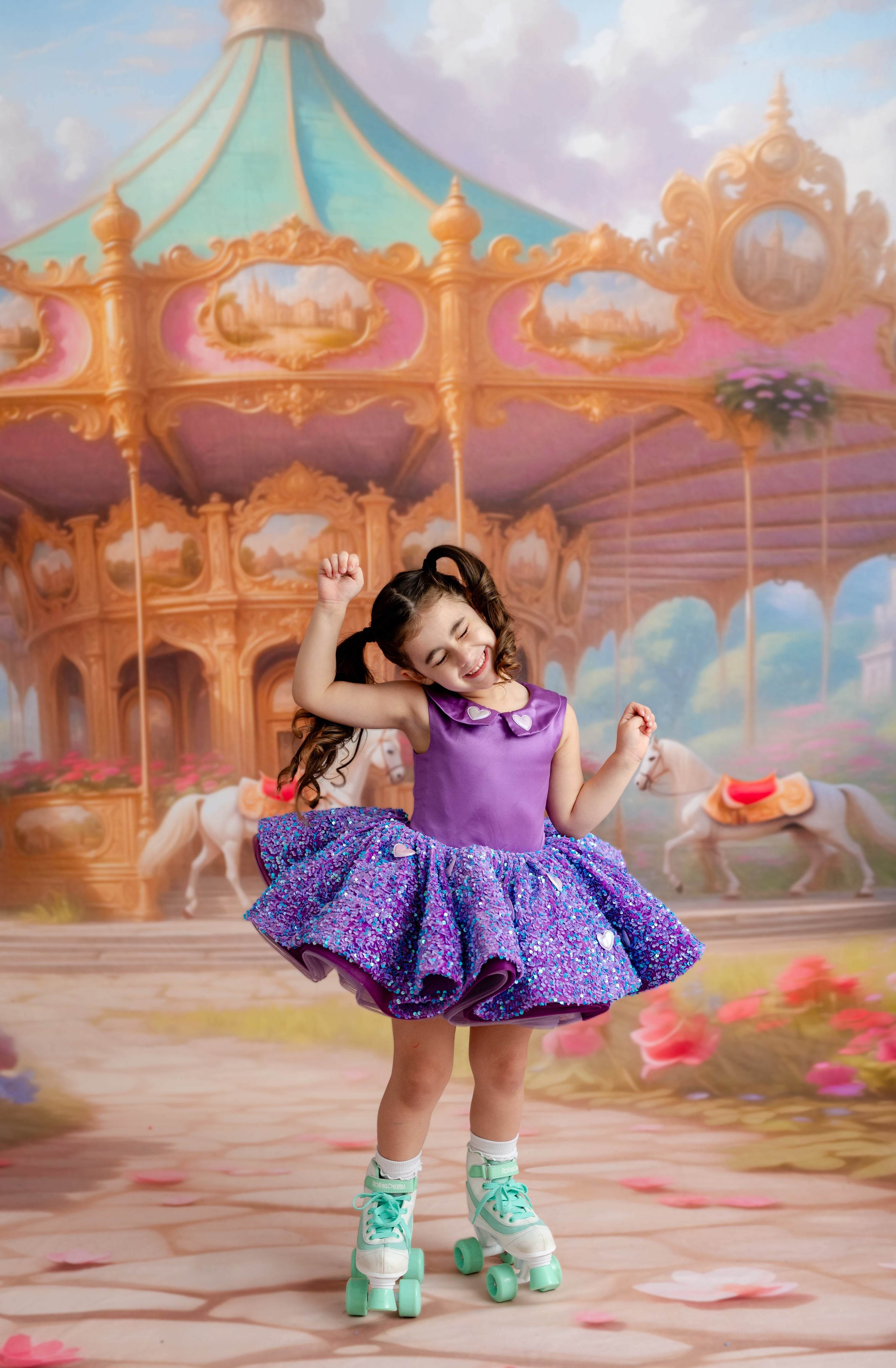 Close-up of Lovebug Dress bodice showing soft satin fabric and sweet heart details.