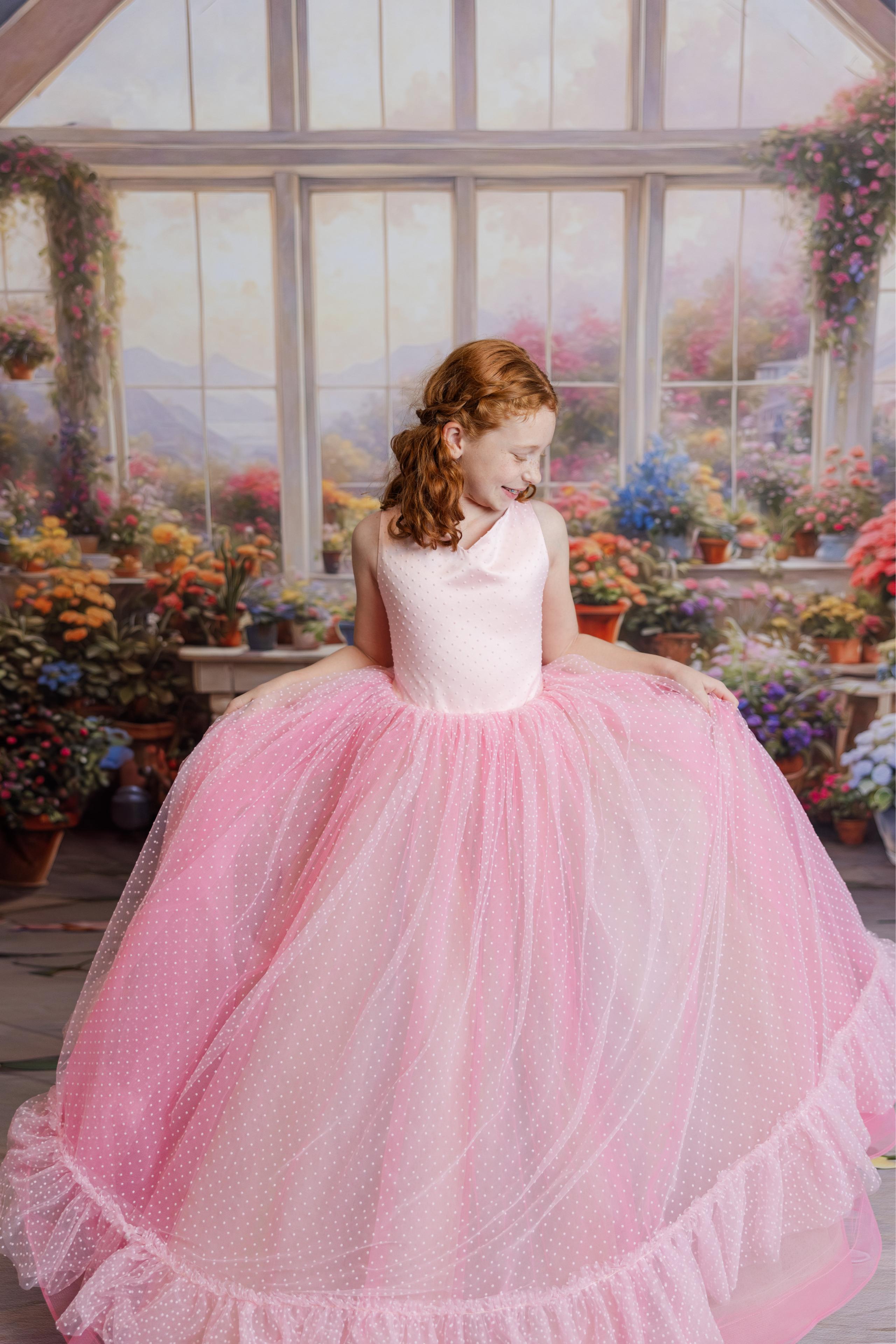 "Swish Dot" Couture Pastel Floor length gown ( 8 Year - Petite 11 Year)