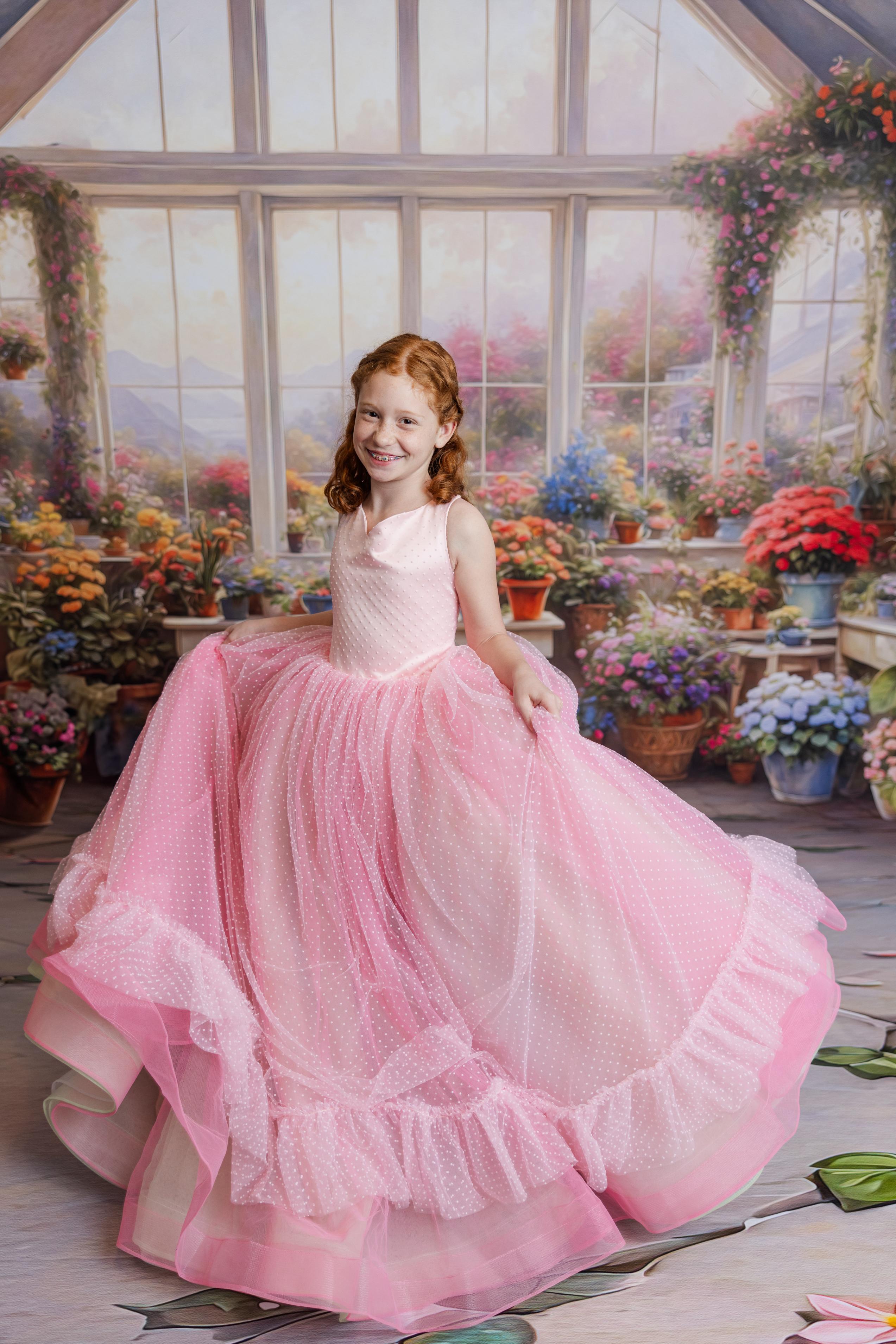 "Swish Dot" Couture Pastel Floor length gown ( 8 Year - Petite 11 Year)