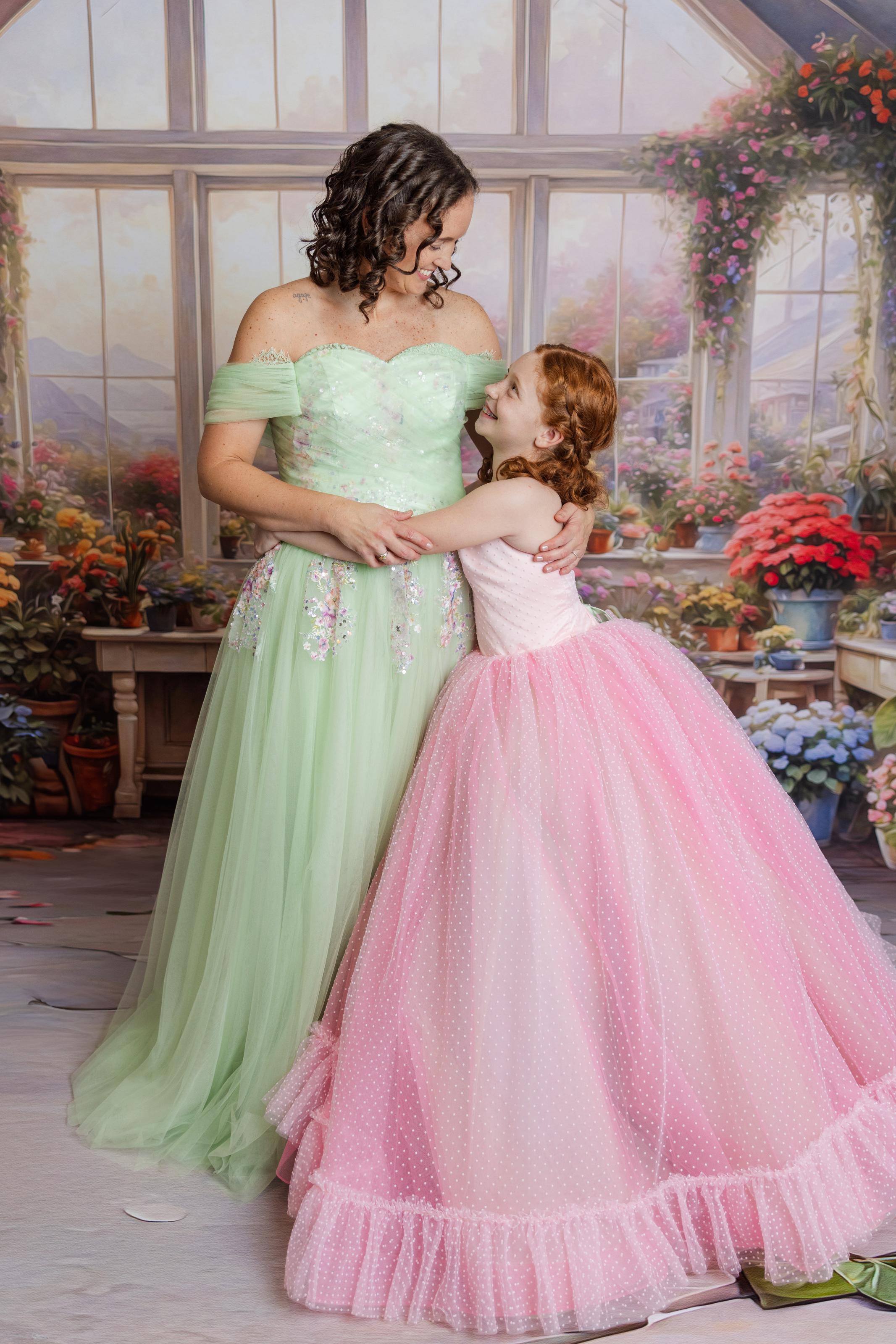 "Swish Dot" Couture Pastel Floor length gown ( 8 Year - Petite 11 Year)