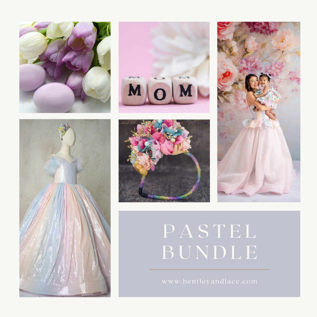 Seasonal Bundle Box Promo BOX 1 - 3 GOWNS "Prism of Dreams" Floor Length Gown (Adult 0-Adult 8/10) + Aurora Gleam - Floor Length Gown with Detachable Tulle Sleeves (9-10 Years) + free headband