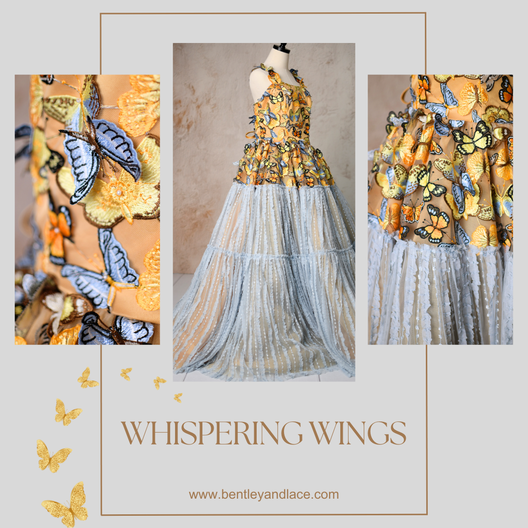 "Whispering Wings" Couture Butterfly - Floor Length Gown - (Adult 0-Adult 8/10)