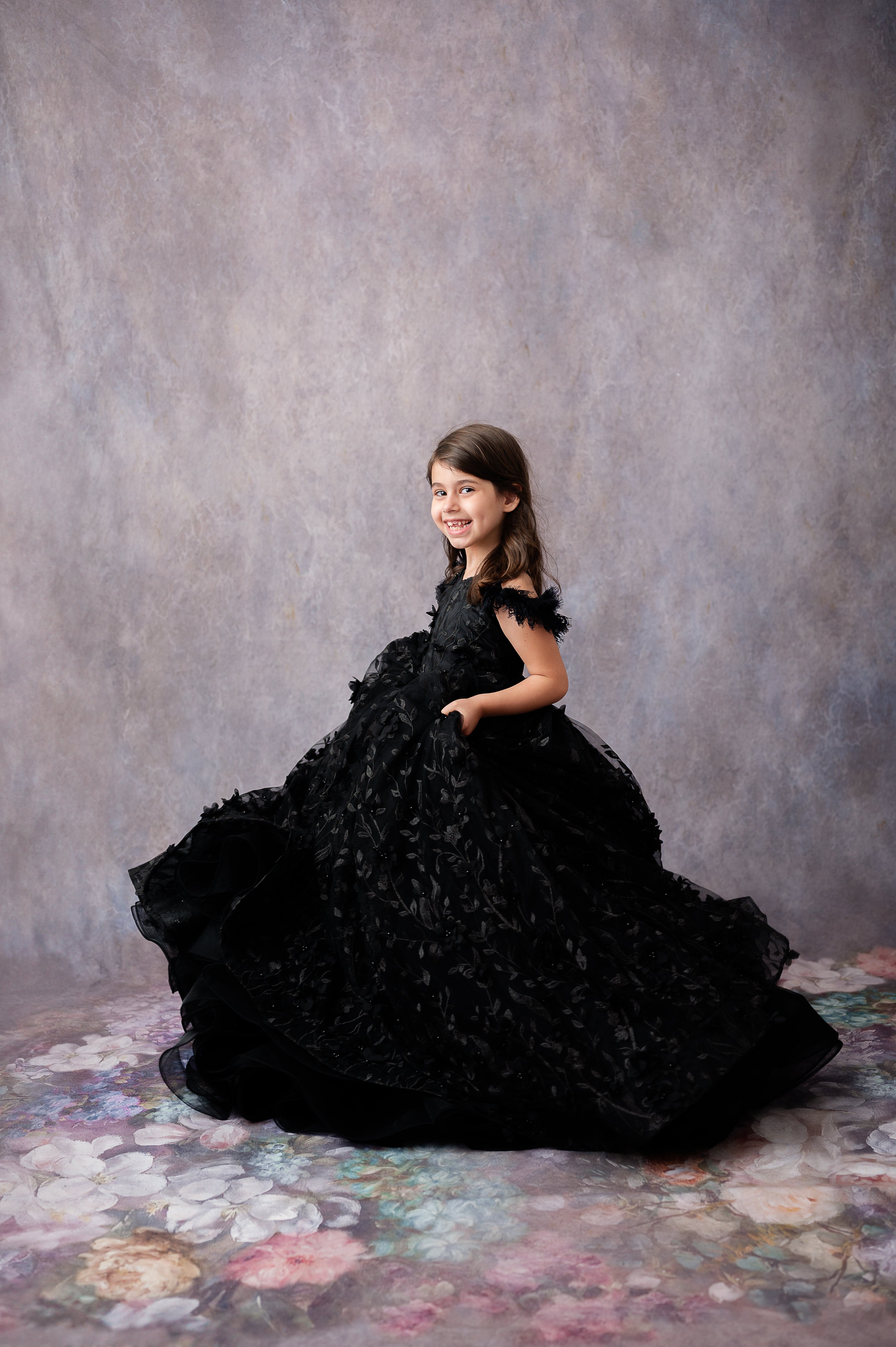 "Heavenly" Black Couture Rental Gown | Floor-Length Dress for Size 6 Years - Petite 7 Years