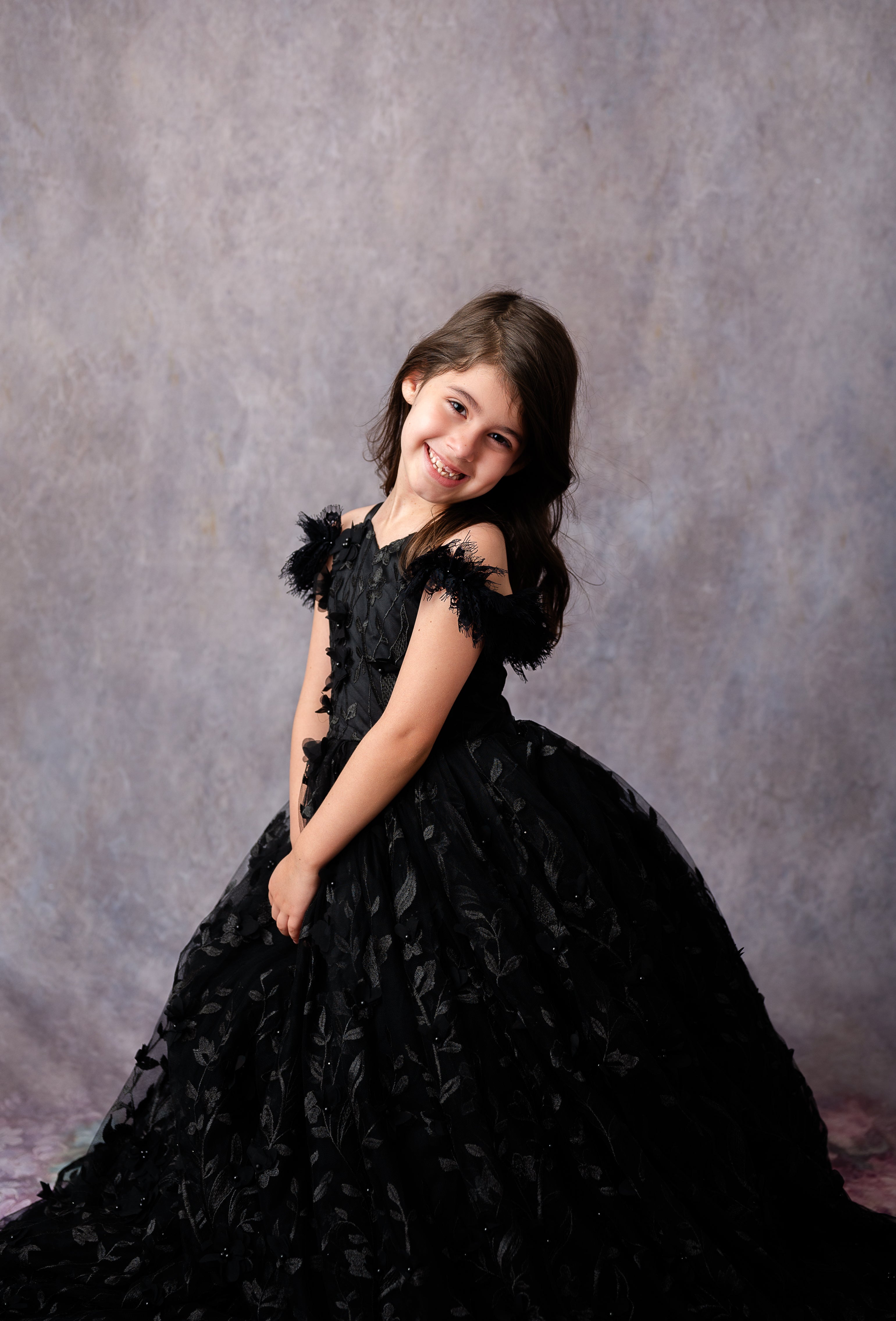 "Heavenly" Black Couture Rental Gown | Floor-Length Dress for Size 6 Years - Petite 7 Years