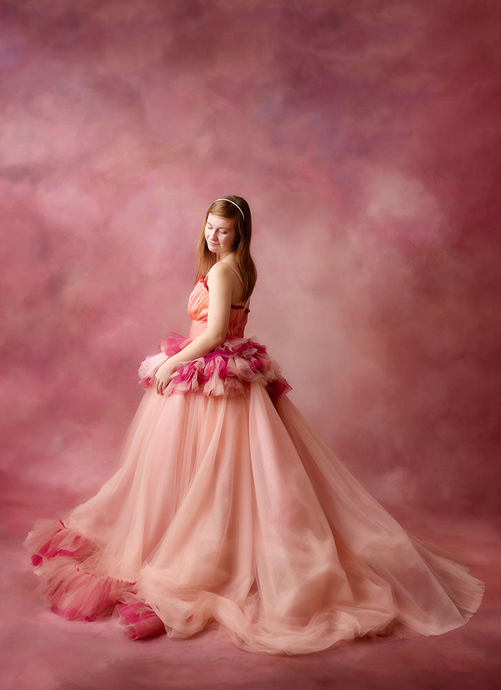 Chic Blush Blossom Rental Gown – Elegant Floor-Length Fit for Adult Sizes 0-4