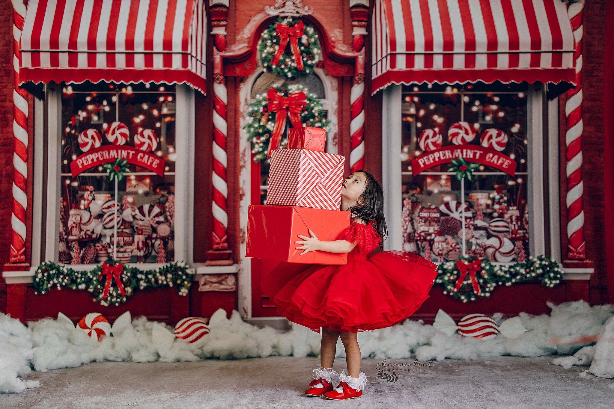 Rental gowns for christmas sessions, red gowns, holiday gowns, dream dress sessions, photography christmas sessions, gowns for photography. children's rental gowns, Red Christmas gown, princess inspired dress, babydream backdrops