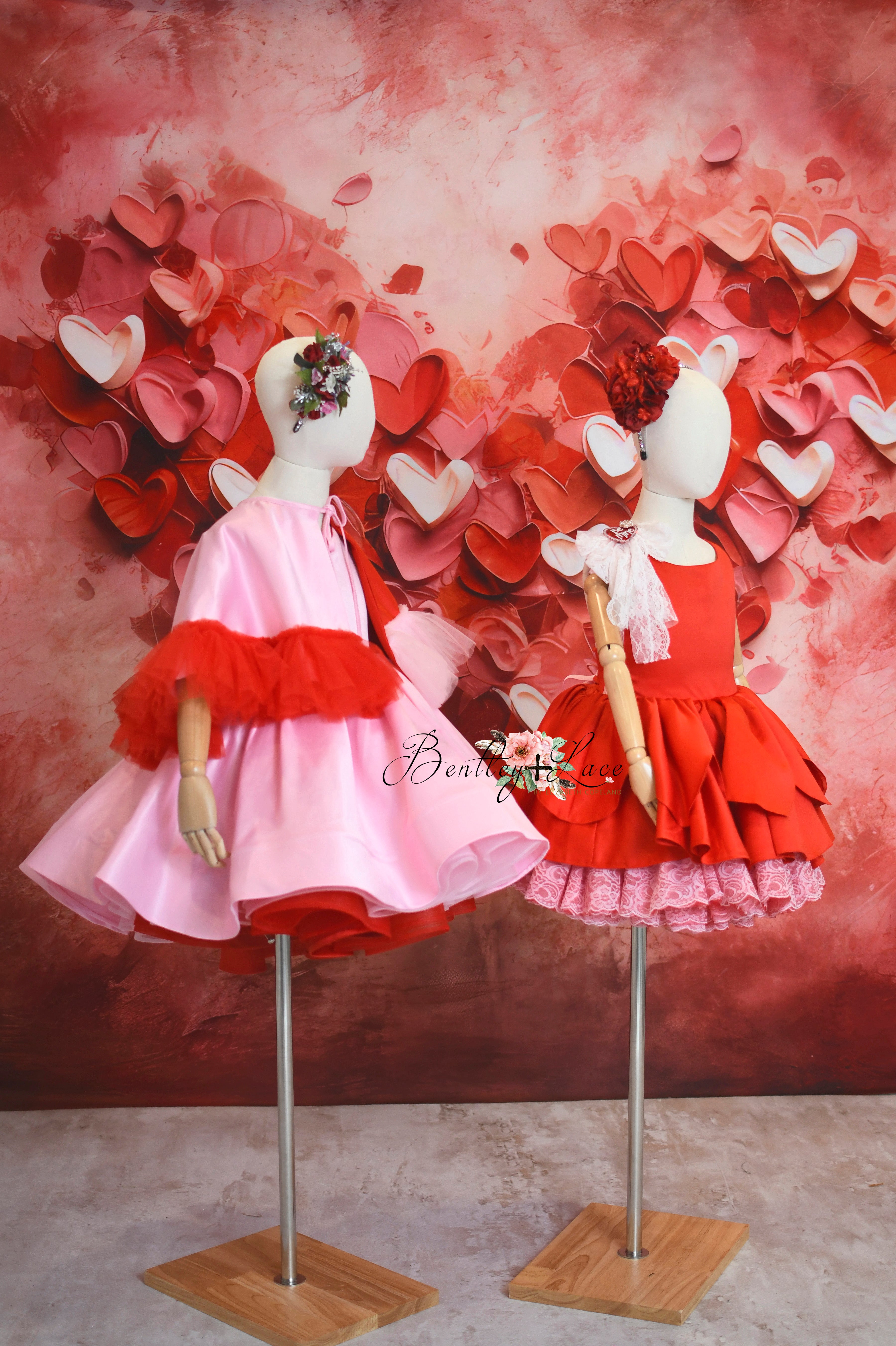 "Love Struck " Couture Rental Dress Box Set - 2 dresses + Color block cape Dress 1 (8 Year - 9 Year up to a petite 10 year) Dress 2