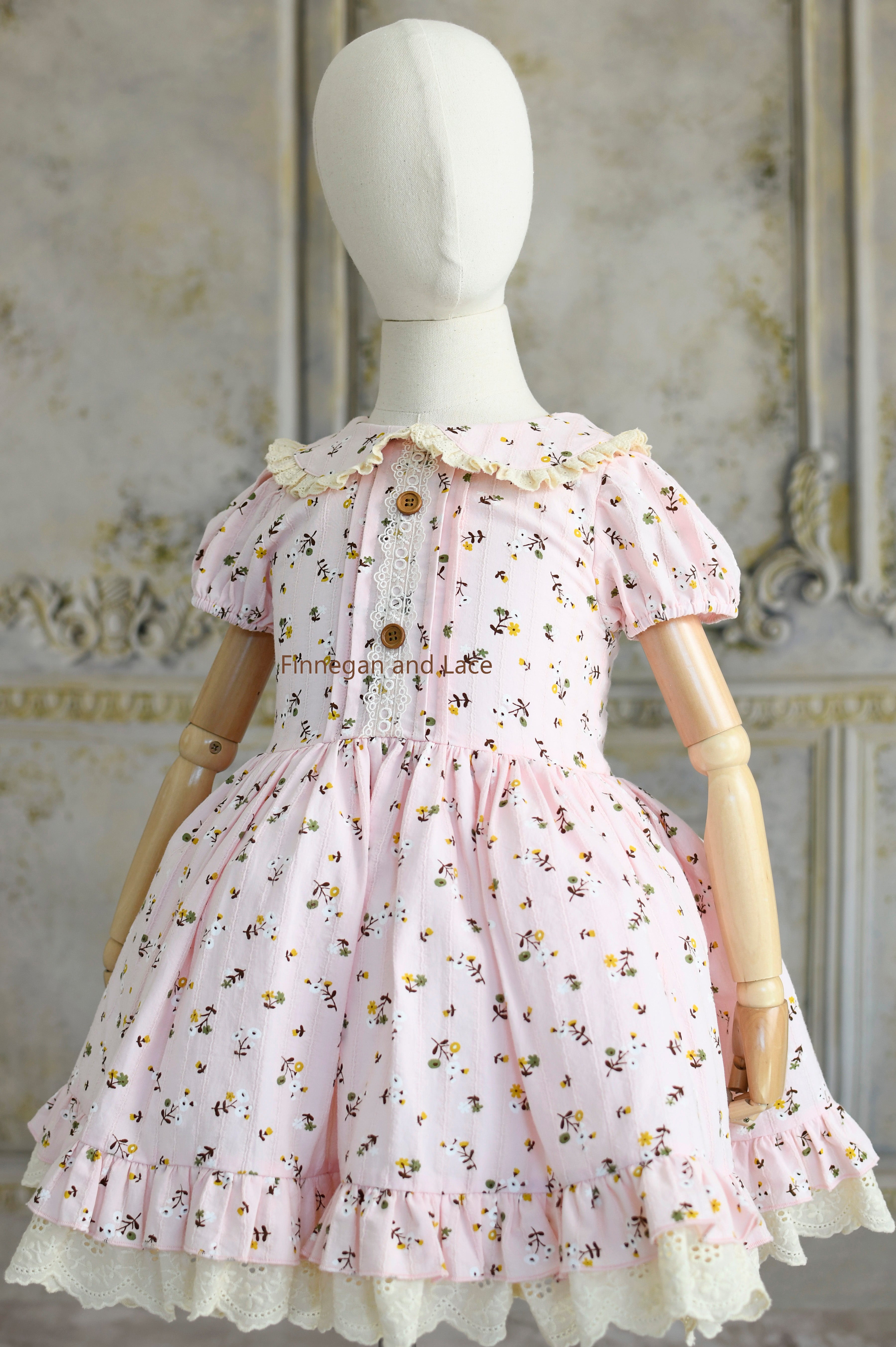 Garden Affair Vintage Inspired Dress -Set includes Dress, Bow, detachable apron