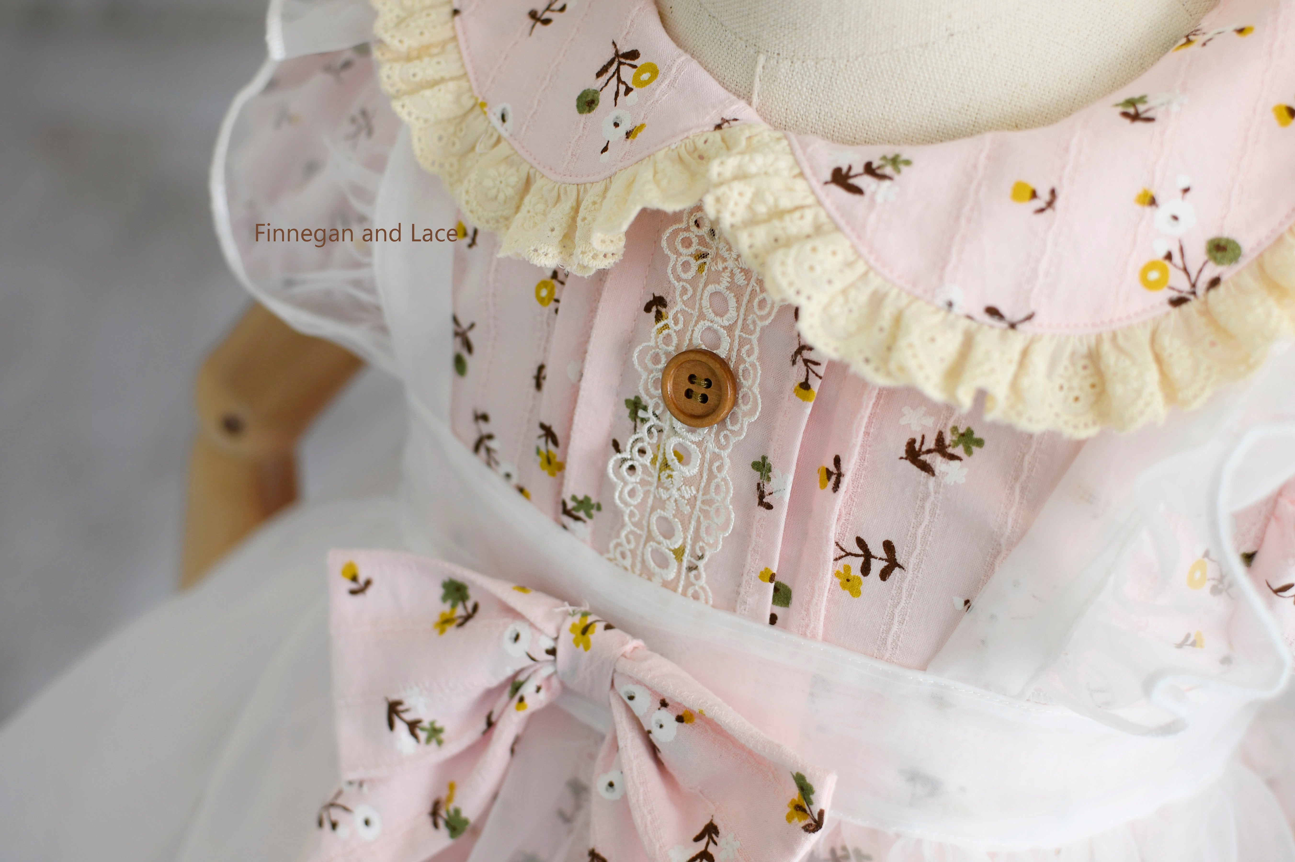 Garden Affair Vintage Inspired Dress -Set includes Dress, Bow, detachable apron