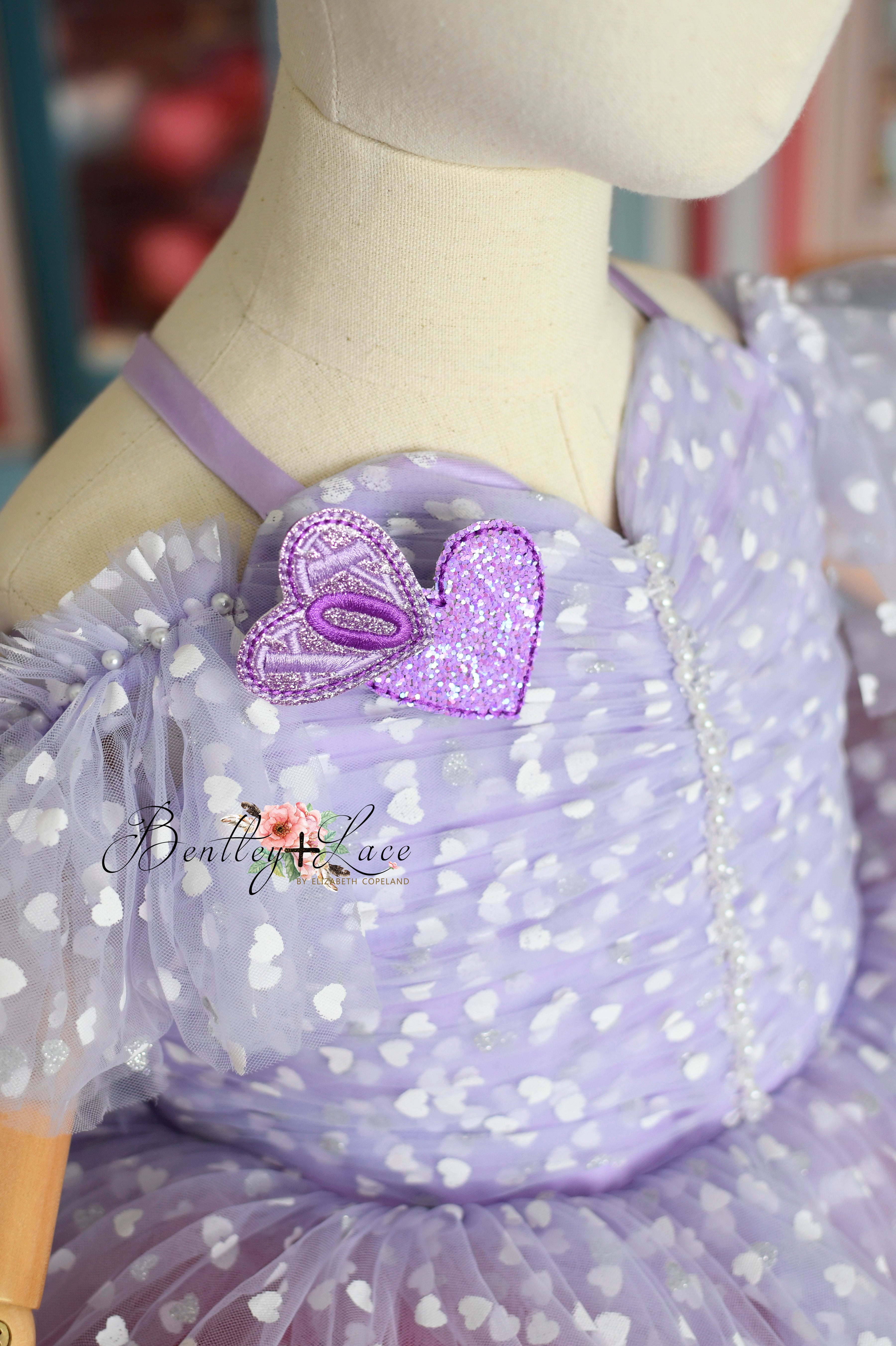 Sweet Talk-purple off shoulder petal length dress + wristlets (5 Year - 6 Year up to a petite 7 year)