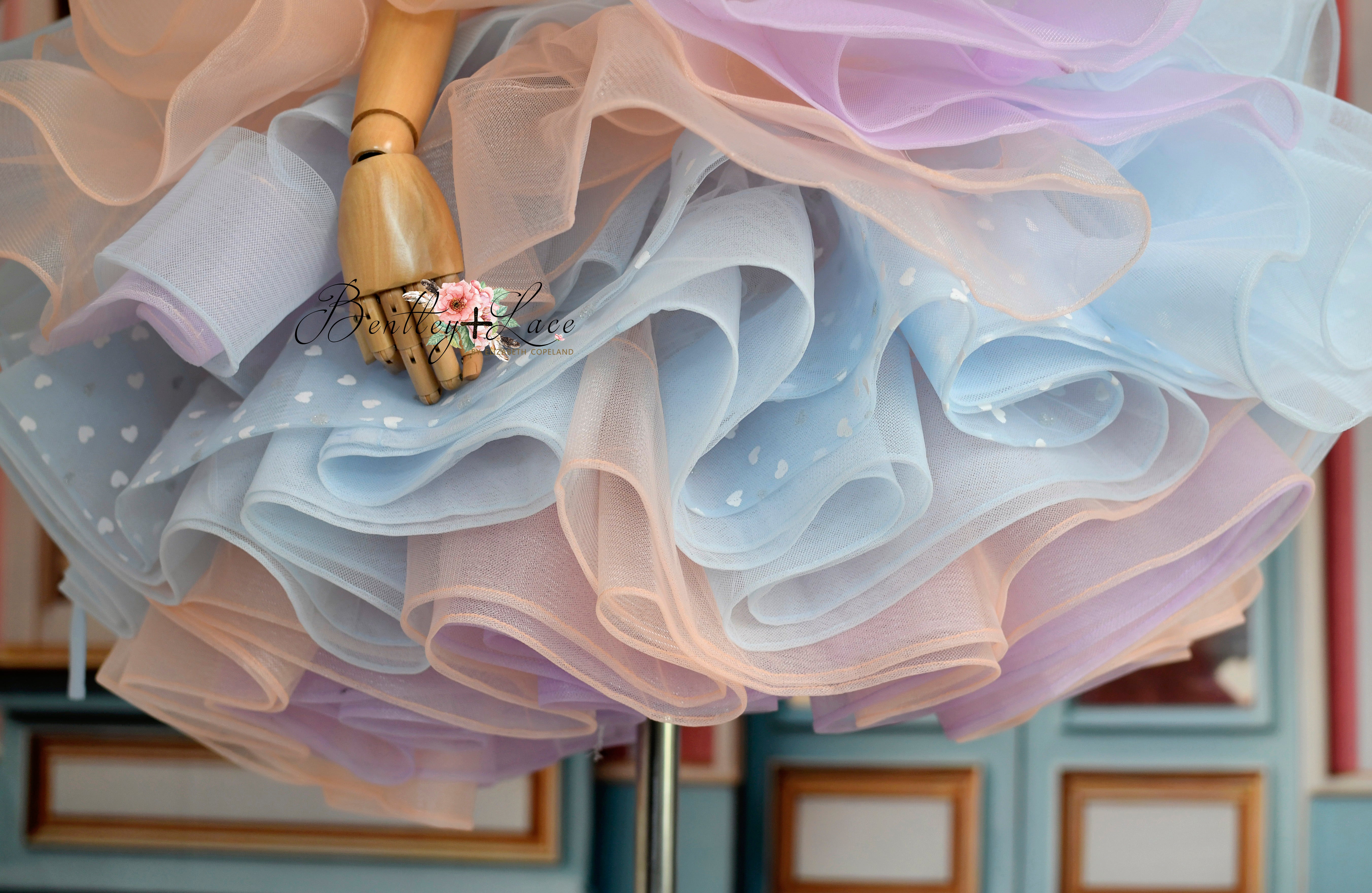 Sweet Talk - Blue Hearts + detachable skirt- petal length dress (6 Year - 7 Year up to a petite 8 year)