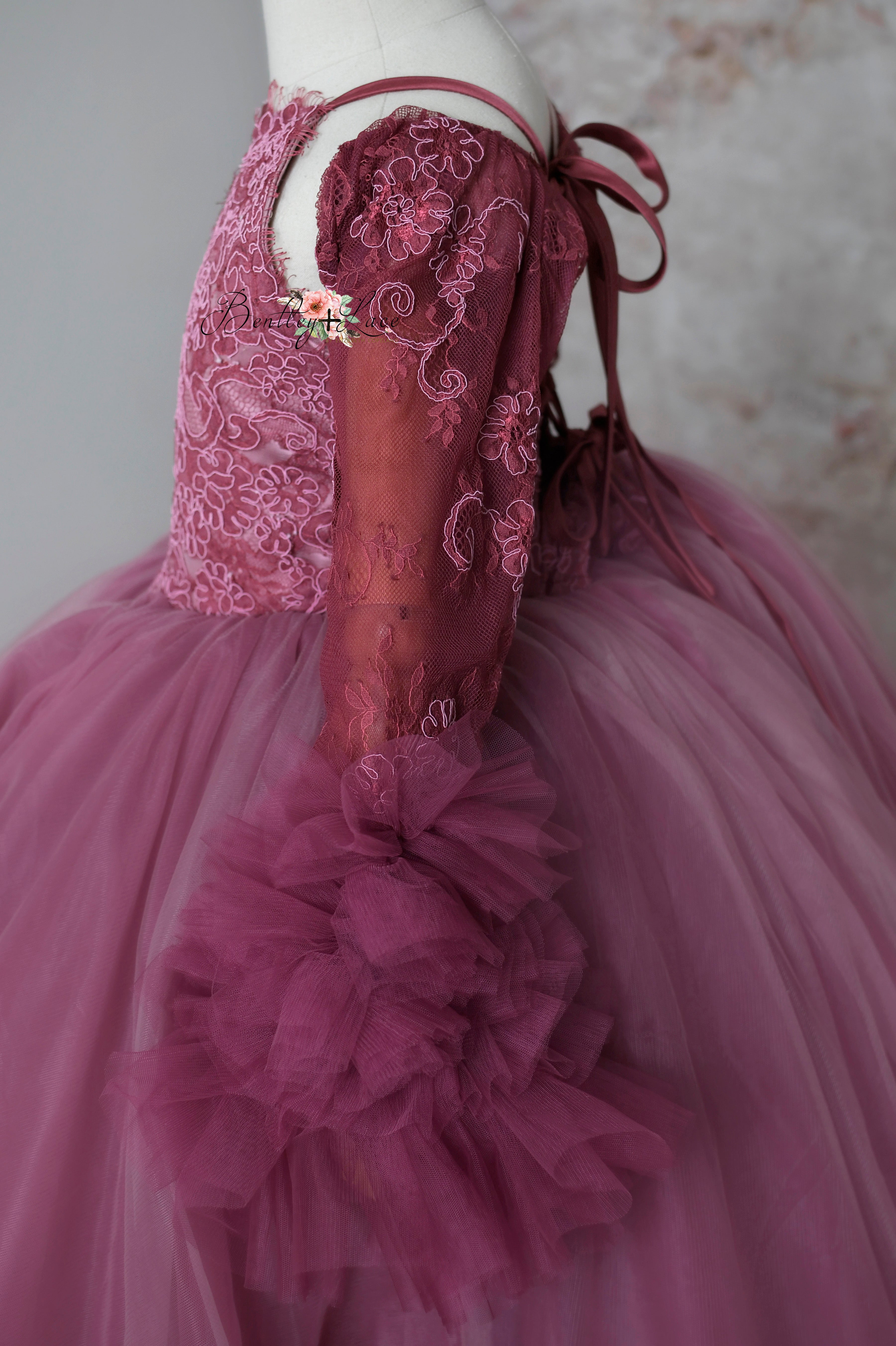 "Whispering Pink " - Floor Length Gown+detach lace sleeves - (8 - 11 YEAR)