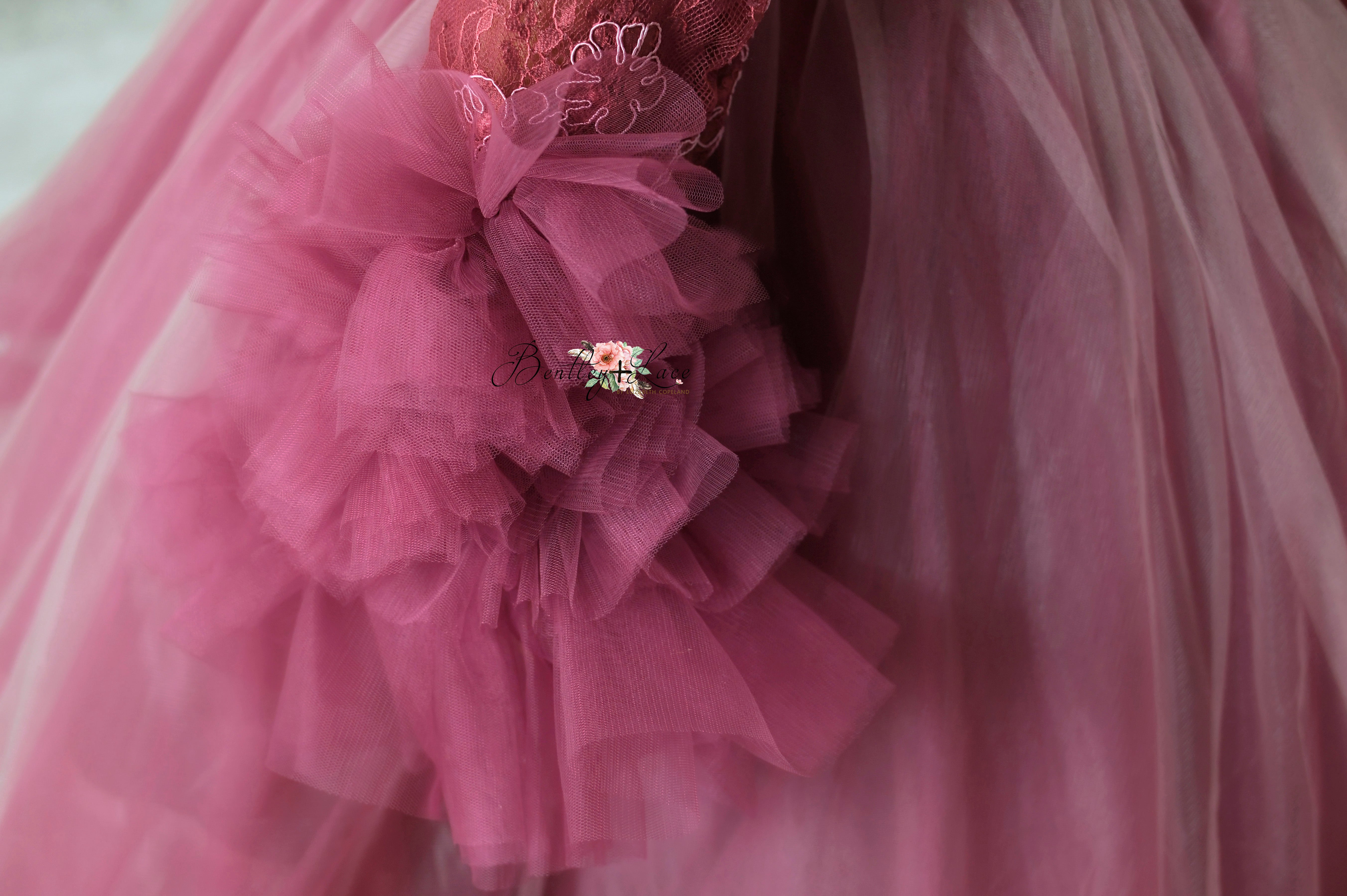 "Whispering Pink " - Floor Length Gown+detach lace sleeves - (8 - 11 YEAR)