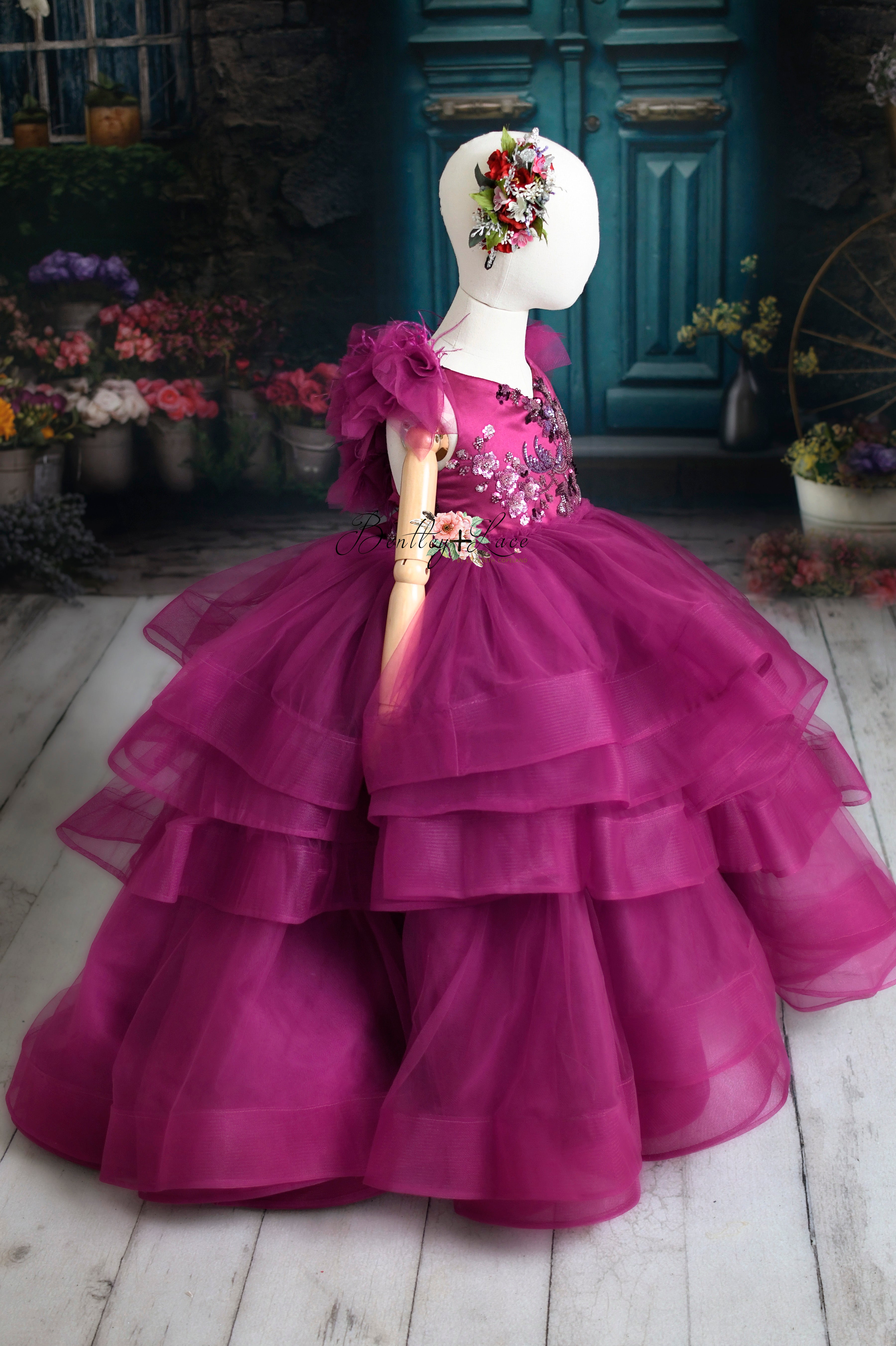 "Dazzling Merlot" -Toddler Floor Length Gown - (3-5 year)