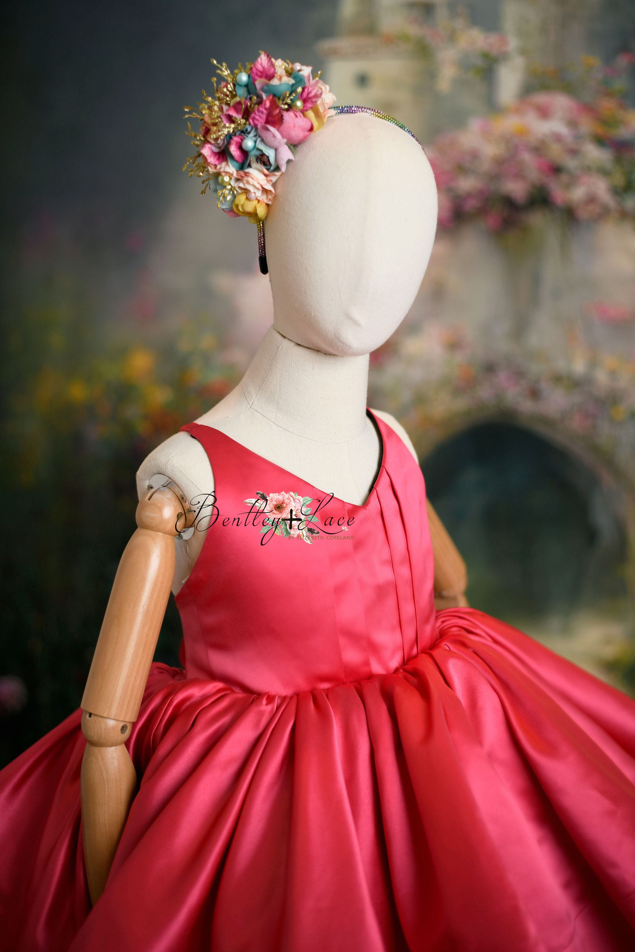 Reversible "Dolly" Pink/Black Petal Length Dress + Detach puff sleeves (5 year- 6 year)