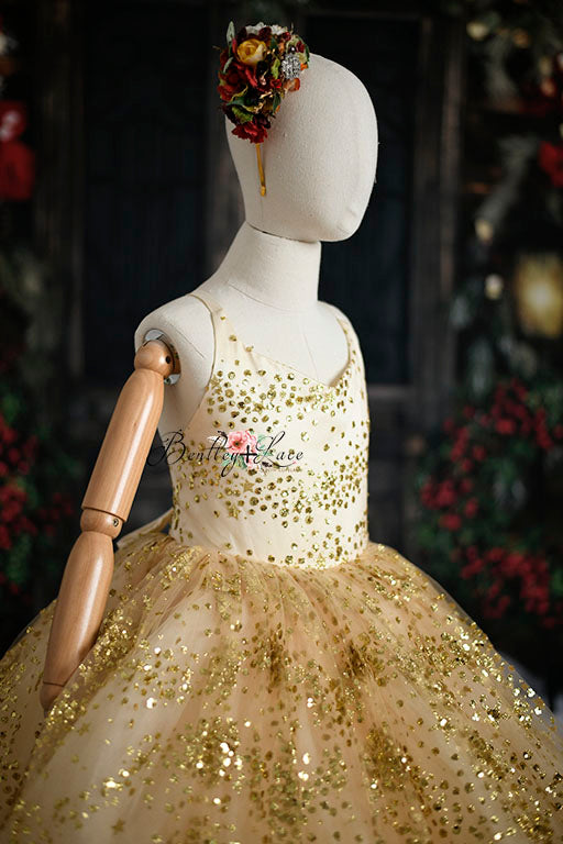 "Gold Shimmering Star" - Floor length ( 8 Year - Petite 9 Year)