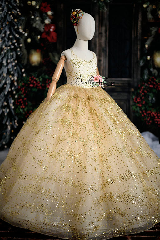 "Gold Shimmering Star" - Floor length ( 8 Year - Petite 9 Year)