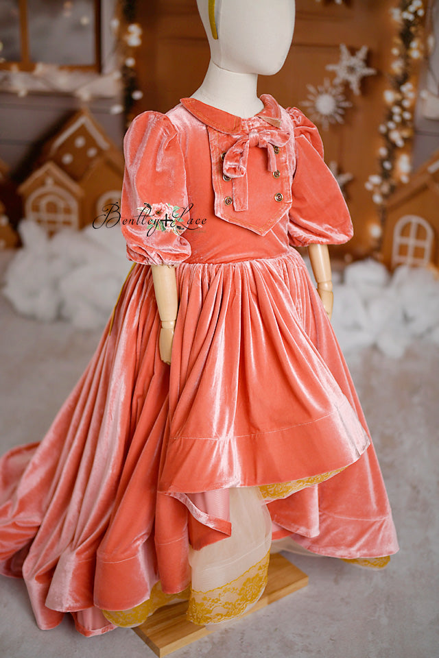 "Kimberly" - Velvet High Low Length Dress + Cape ( 7 Year - Petite 10 Year)