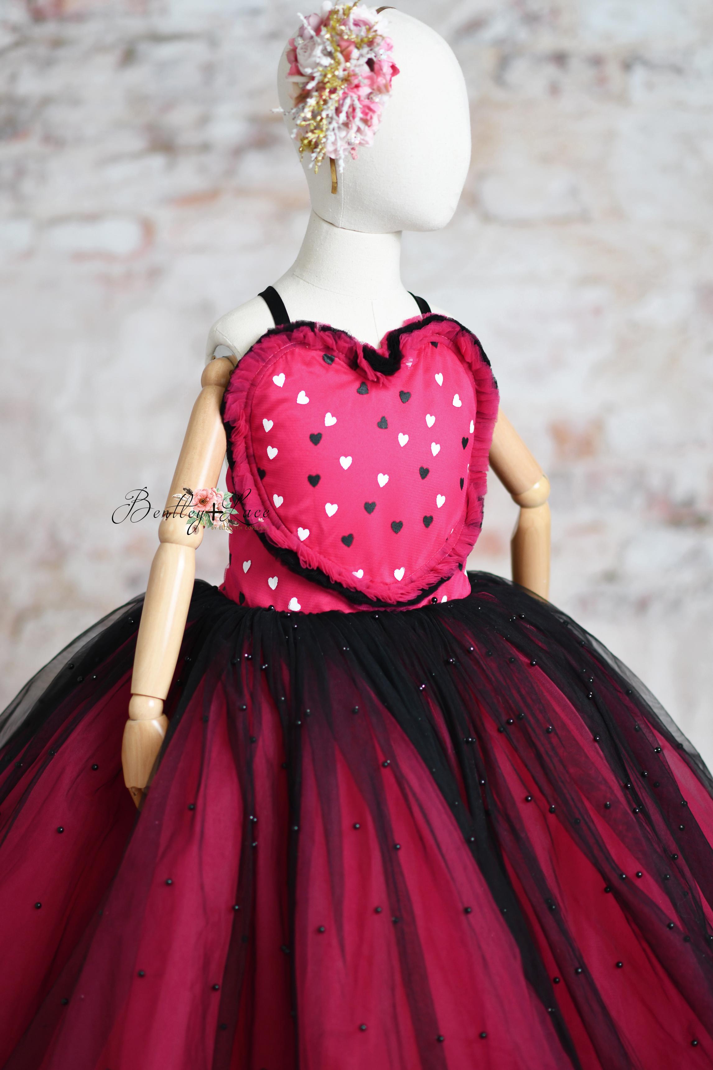 Sweet Talk - pink Hearts- Floor length dress (6 Year - 8 Year)