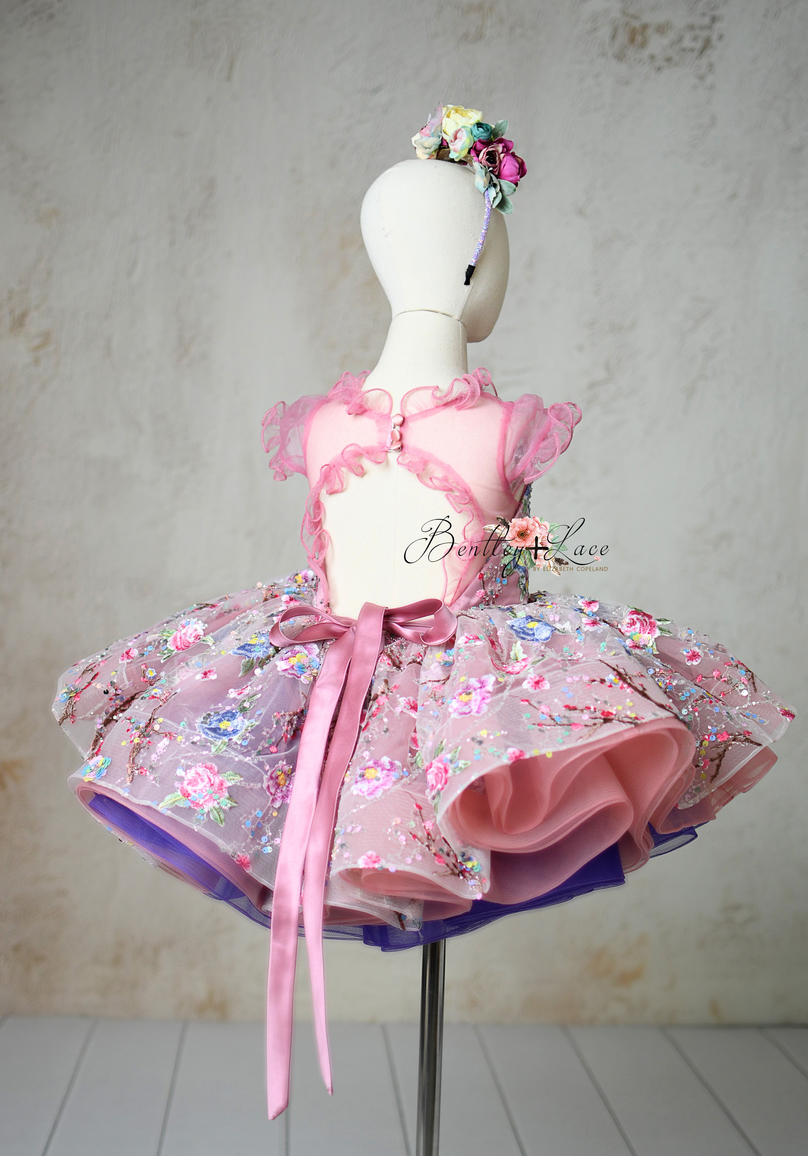 Back view showcasing the faux button closure at the neckline of the dress.