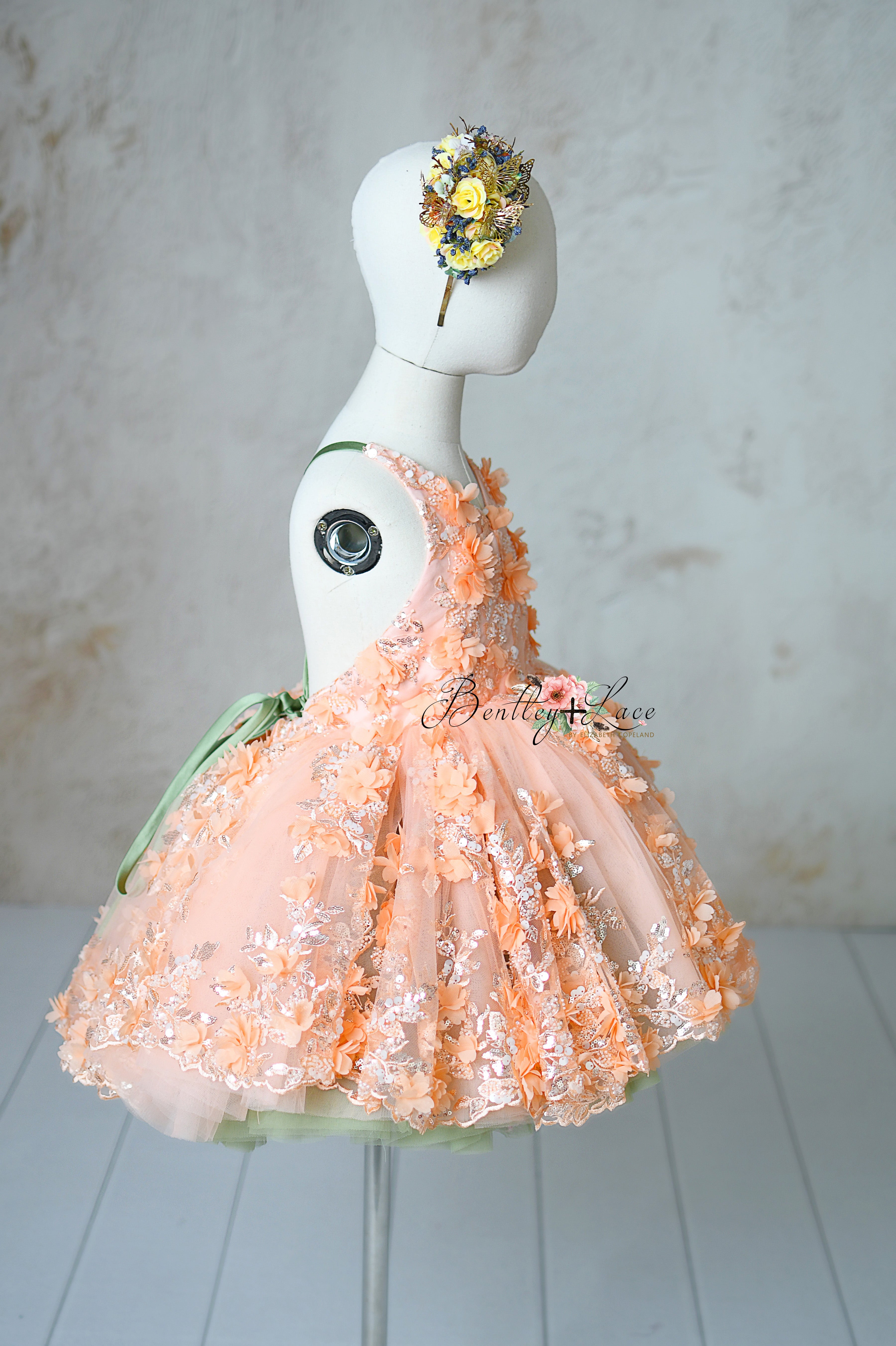 "Peach Blossom" Vintage Petal Length Dress ( 4 year- 5 year)
