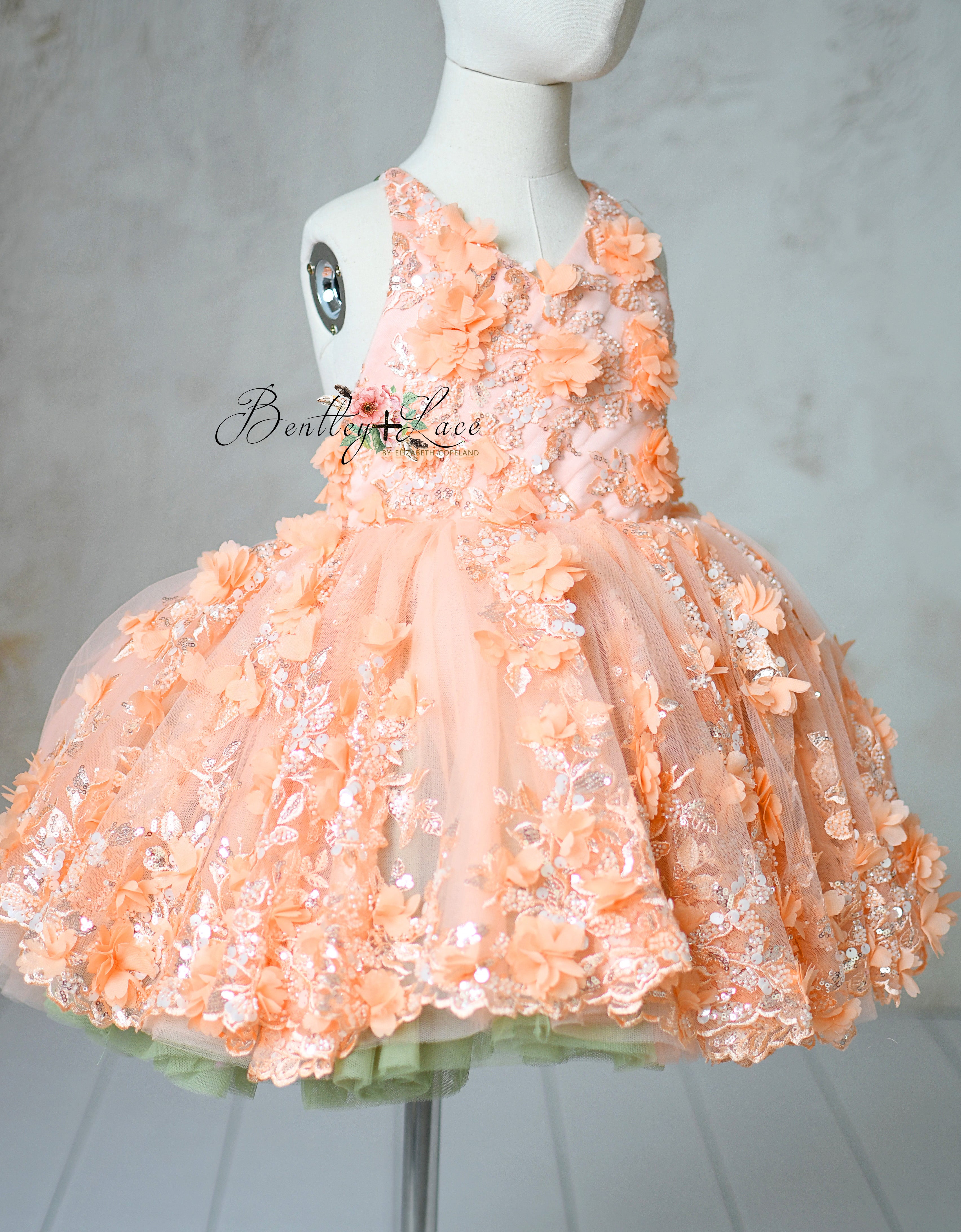 "Peach Blossom" Vintage Petal Length Dress ( 4 year- 5 year)