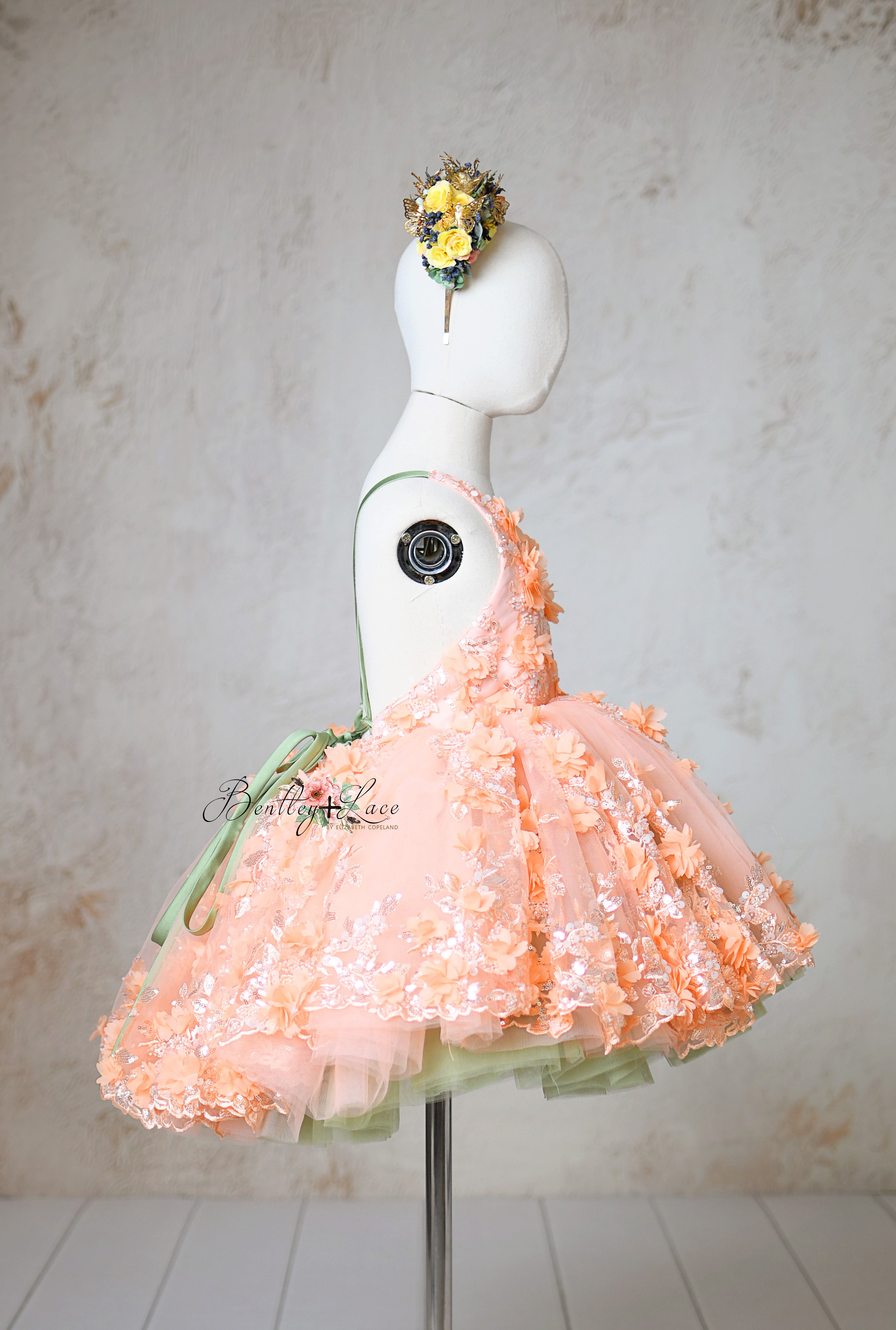 Close-up of the elastic waist on the Peach Blossom dress.