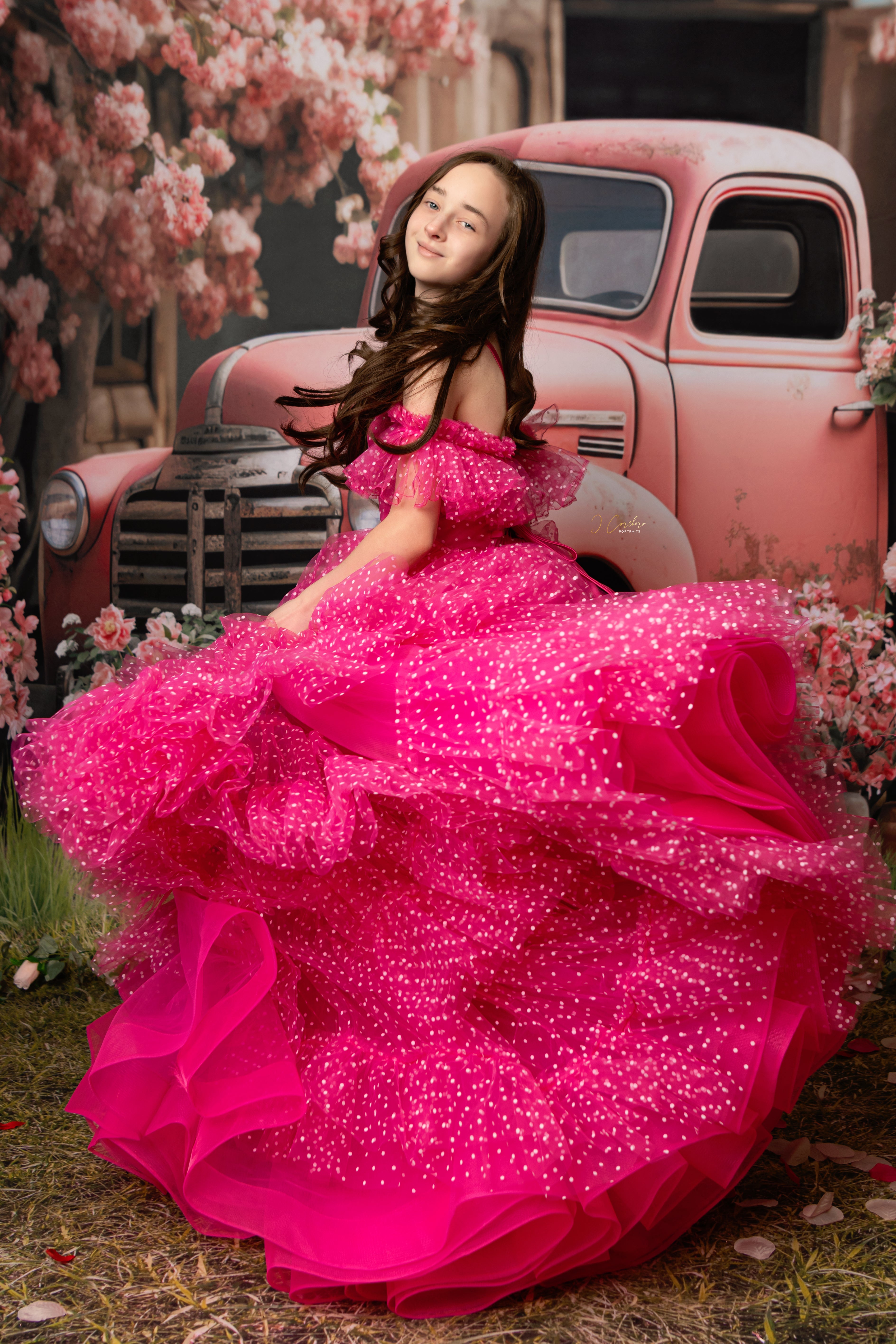 Swish Dots Couture Gown -pink- Floor length dress (12 Year - 14 Year)