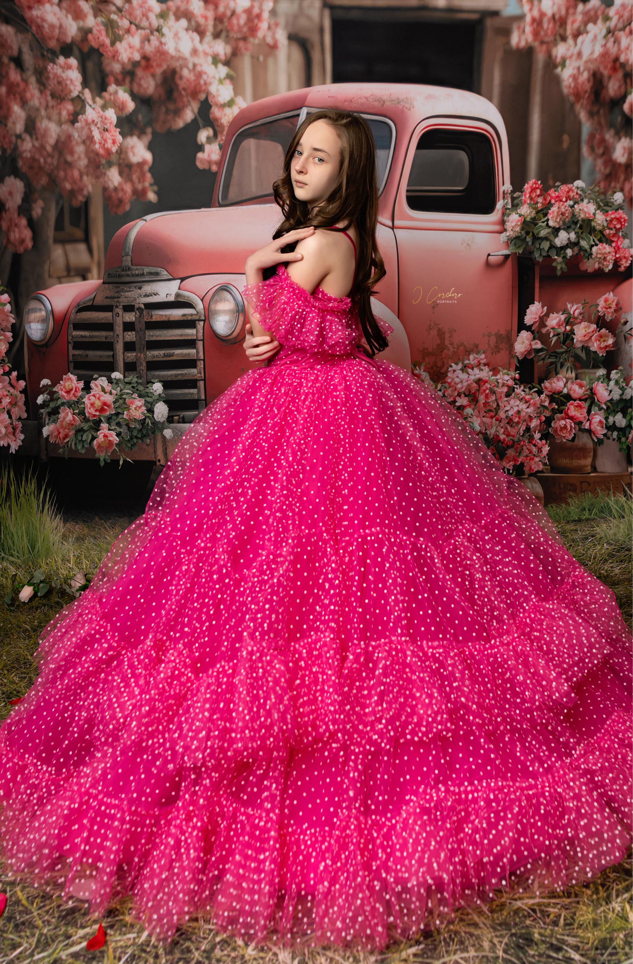 Swish Dots Couture Gown -pink- Floor length dress (12 Year - 14 Year)