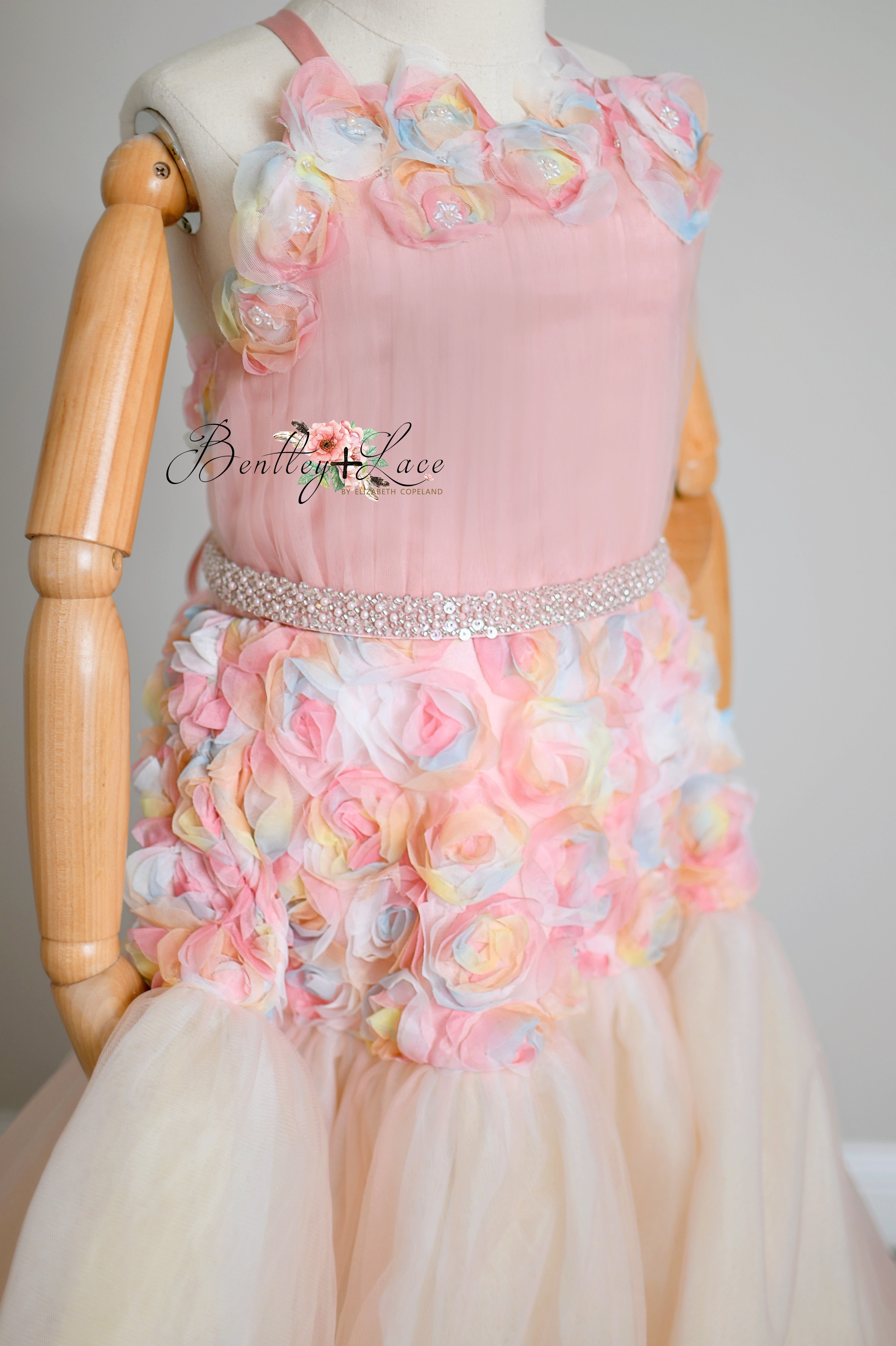 Sunshine Bouquet - floor long gown +Detach puff sleeves and belt (10 year- 11 year)