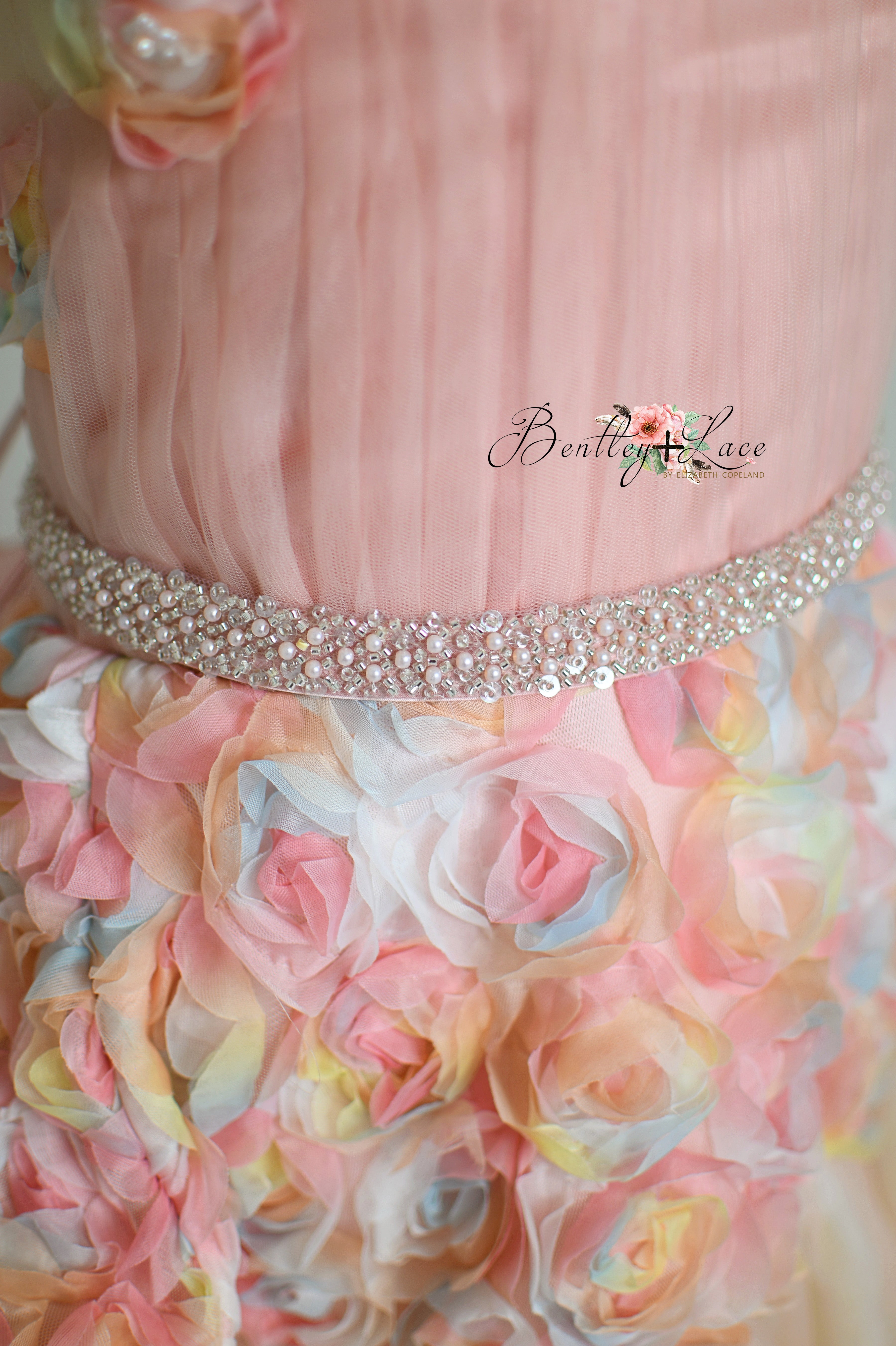 Sunshine Bouquet - floor long gown +Detach puff sleeves and belt (10 year- 11 year)