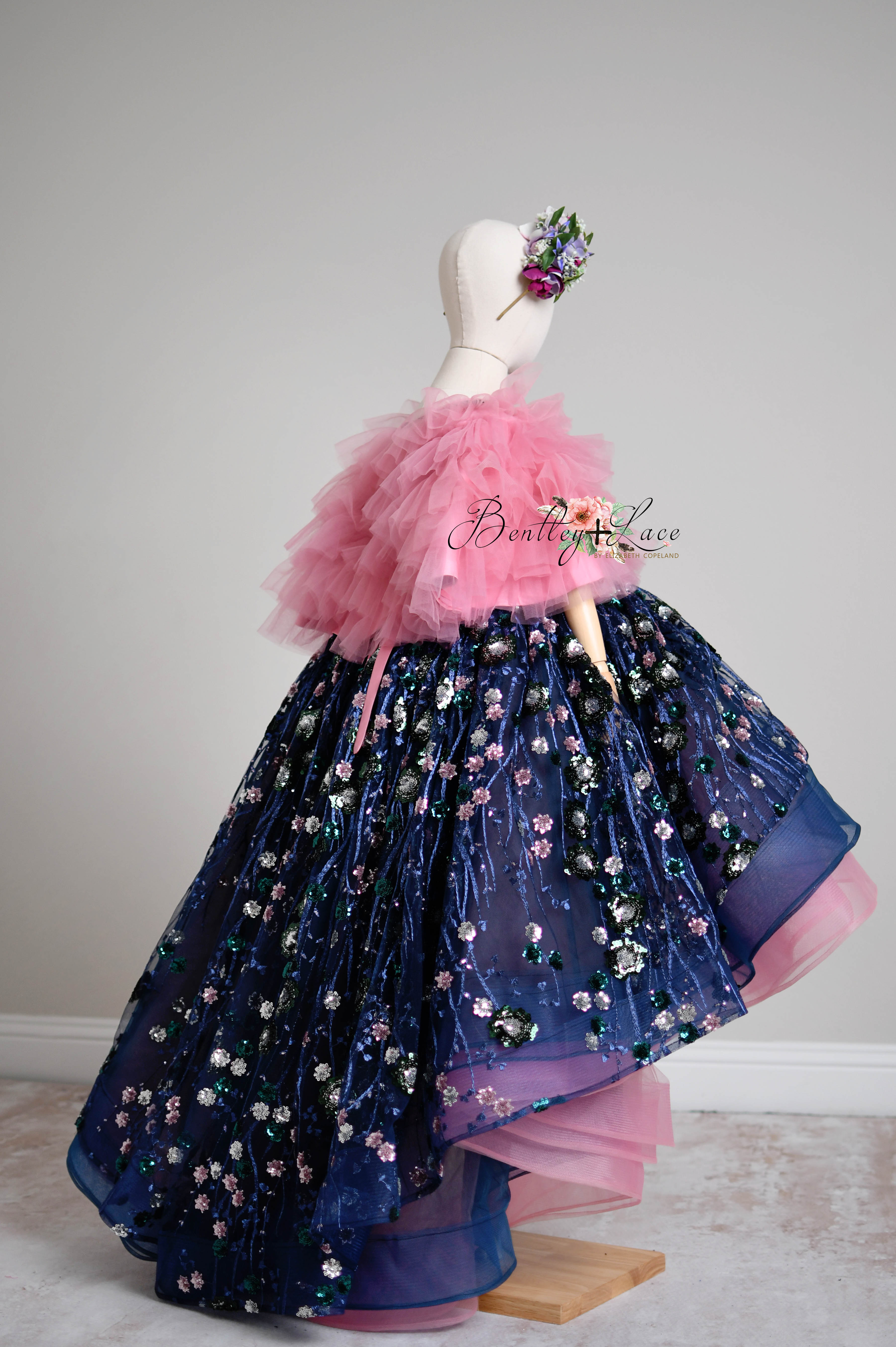 "Midnight Garden" - High Low Length Dress + cape ( 7 Year - Petite 9 Year)