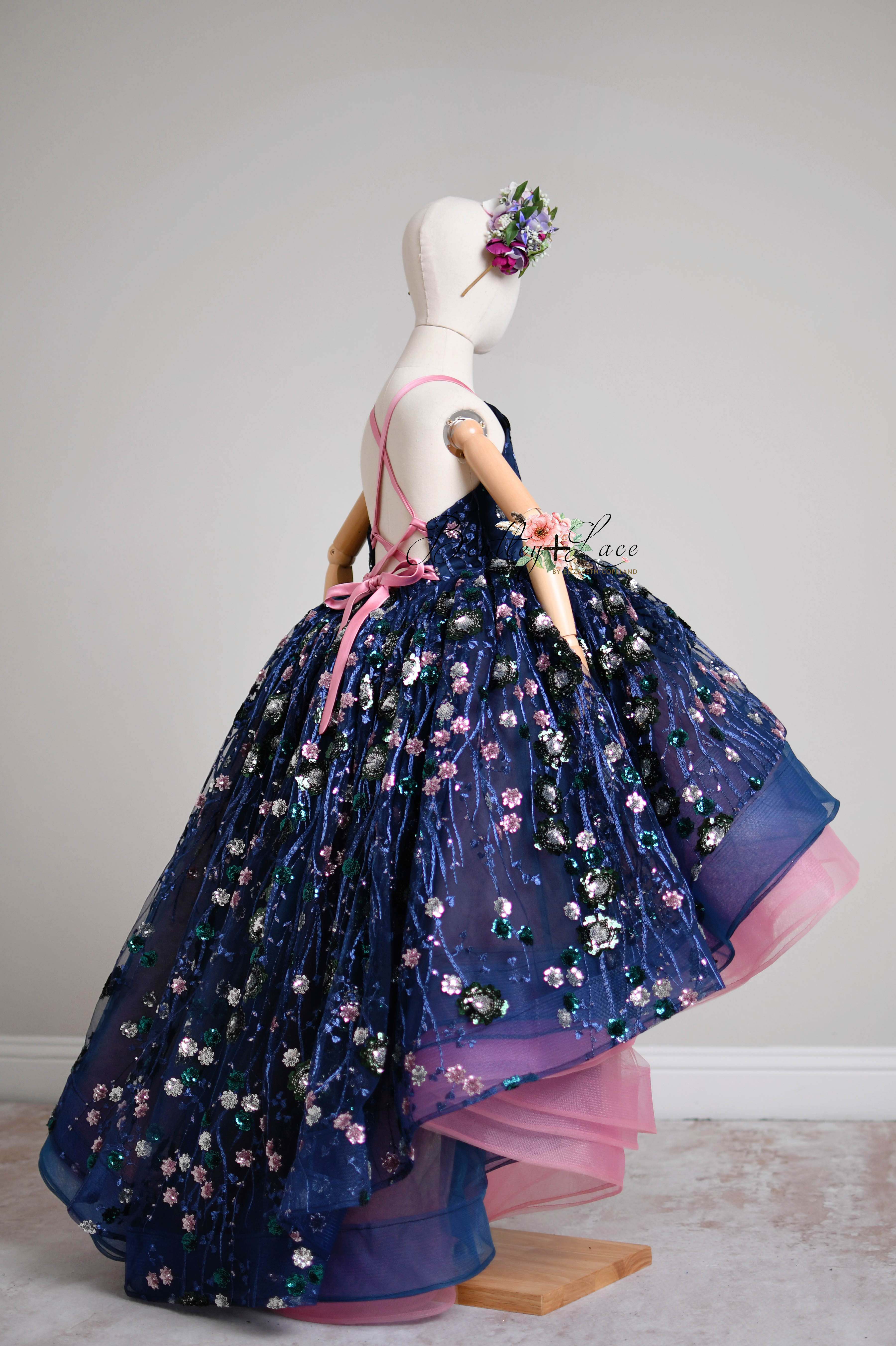 "Midnight Garden" - High Low Length Dress + cape ( 7 Year - Petite 9 Year)