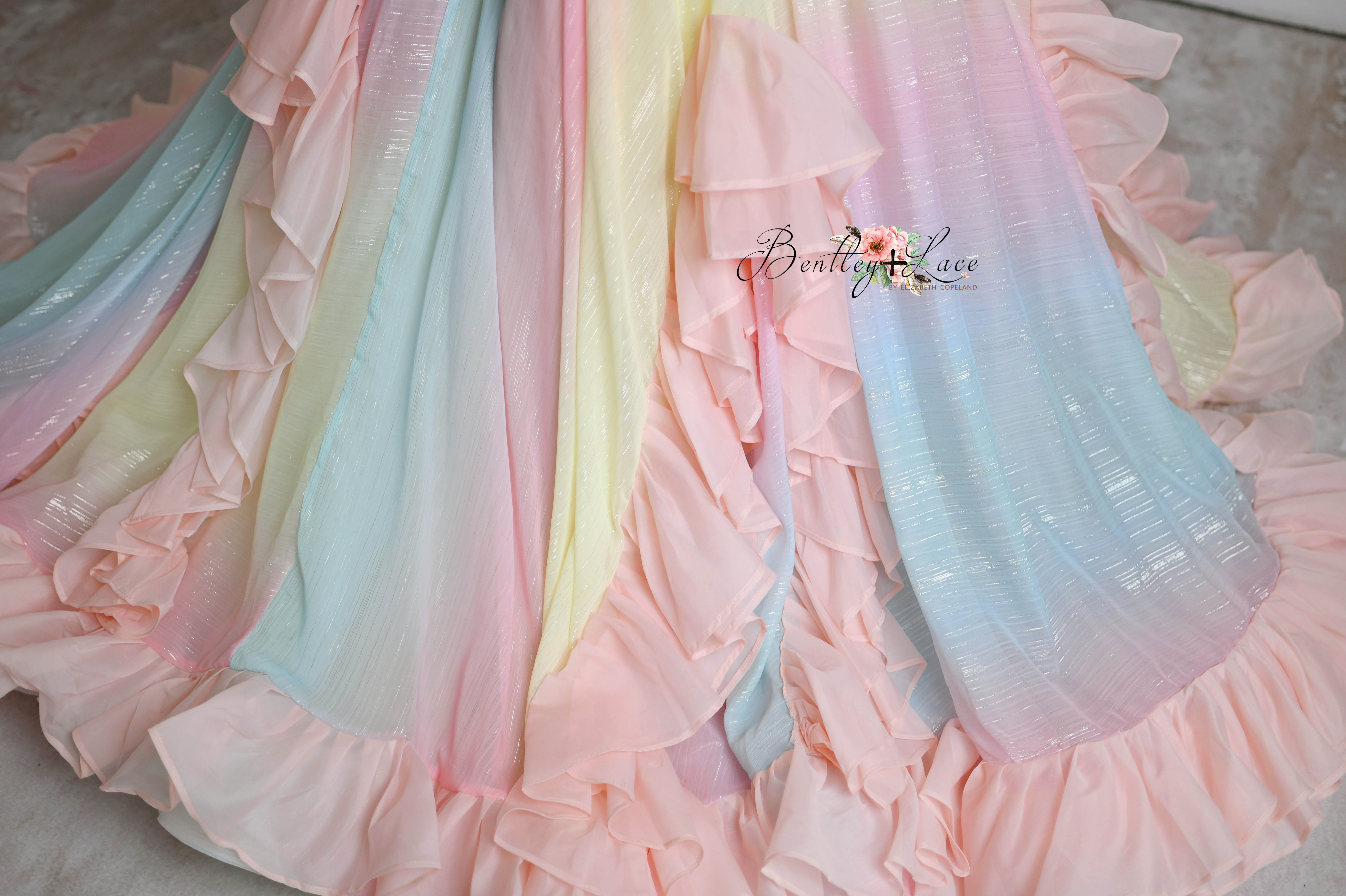 Couture Rental Gown "Petal Whispers" Pastel - Floor Length Dress NO petals ( 6 Year - Petite 8 Year)