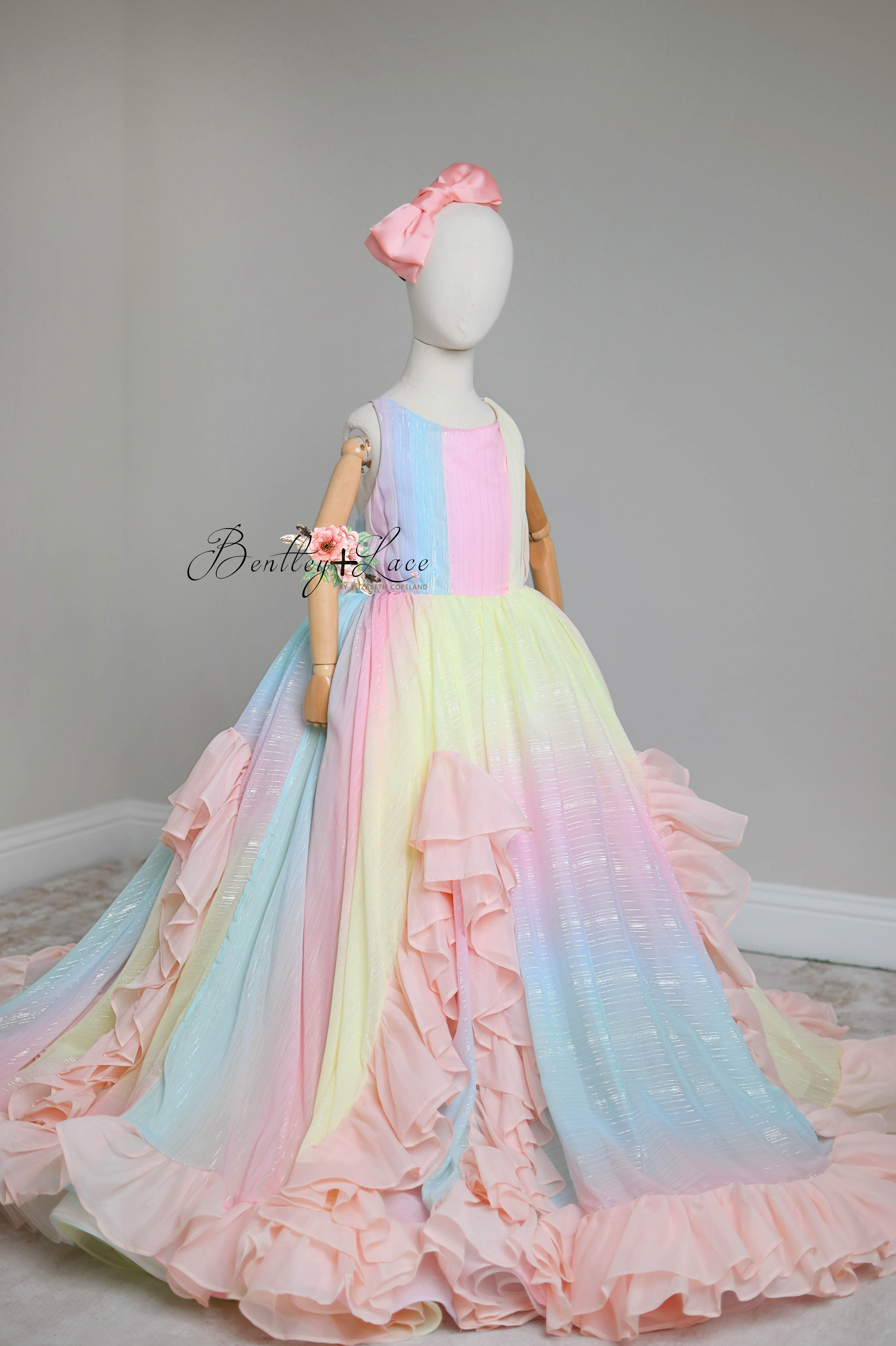 Couture Rental Gown "Petal Whispers" Pastel - Floor Length Dress NO petals ( 6 Year - Petite 8 Year)