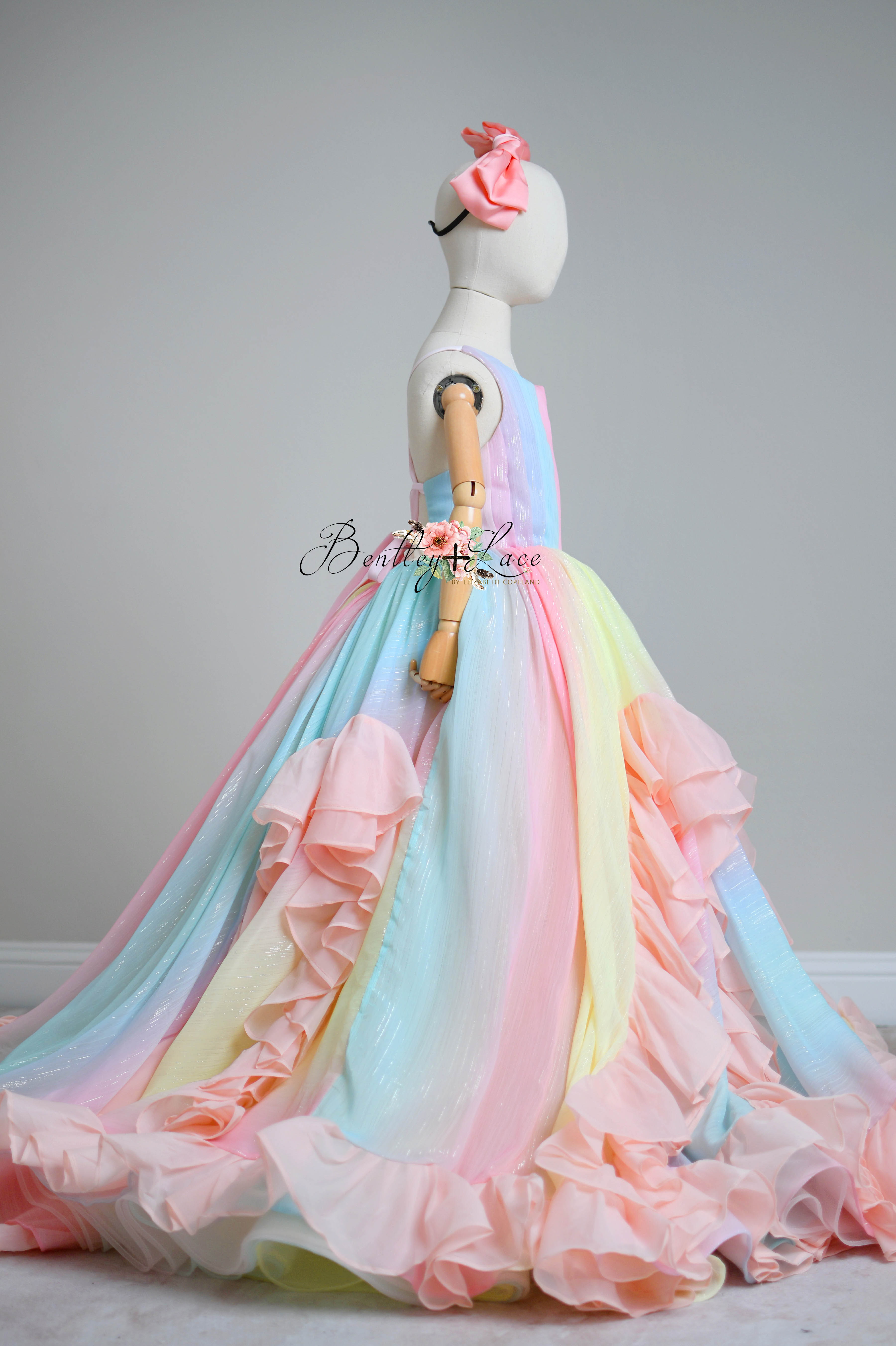 Couture Rental Gown "Petal Whispers" Pastel - Floor Length Dress NO petals ( 6 Year - Petite 8 Year)