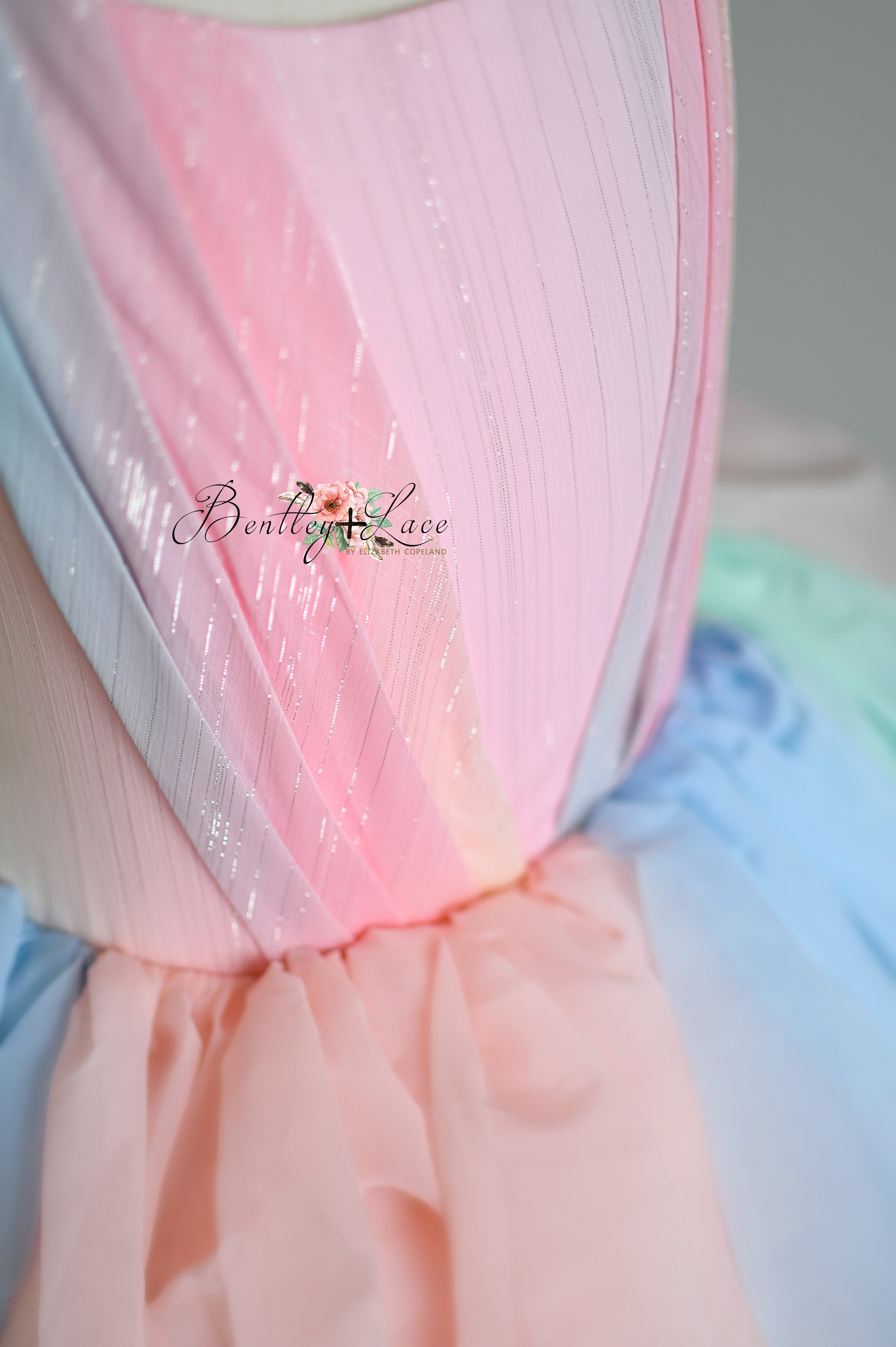 Limited Edition Couture Rental Gown "Petal Whispers" Pastel - Floor Length Dress ( 7 Year - Petite 10 Year)