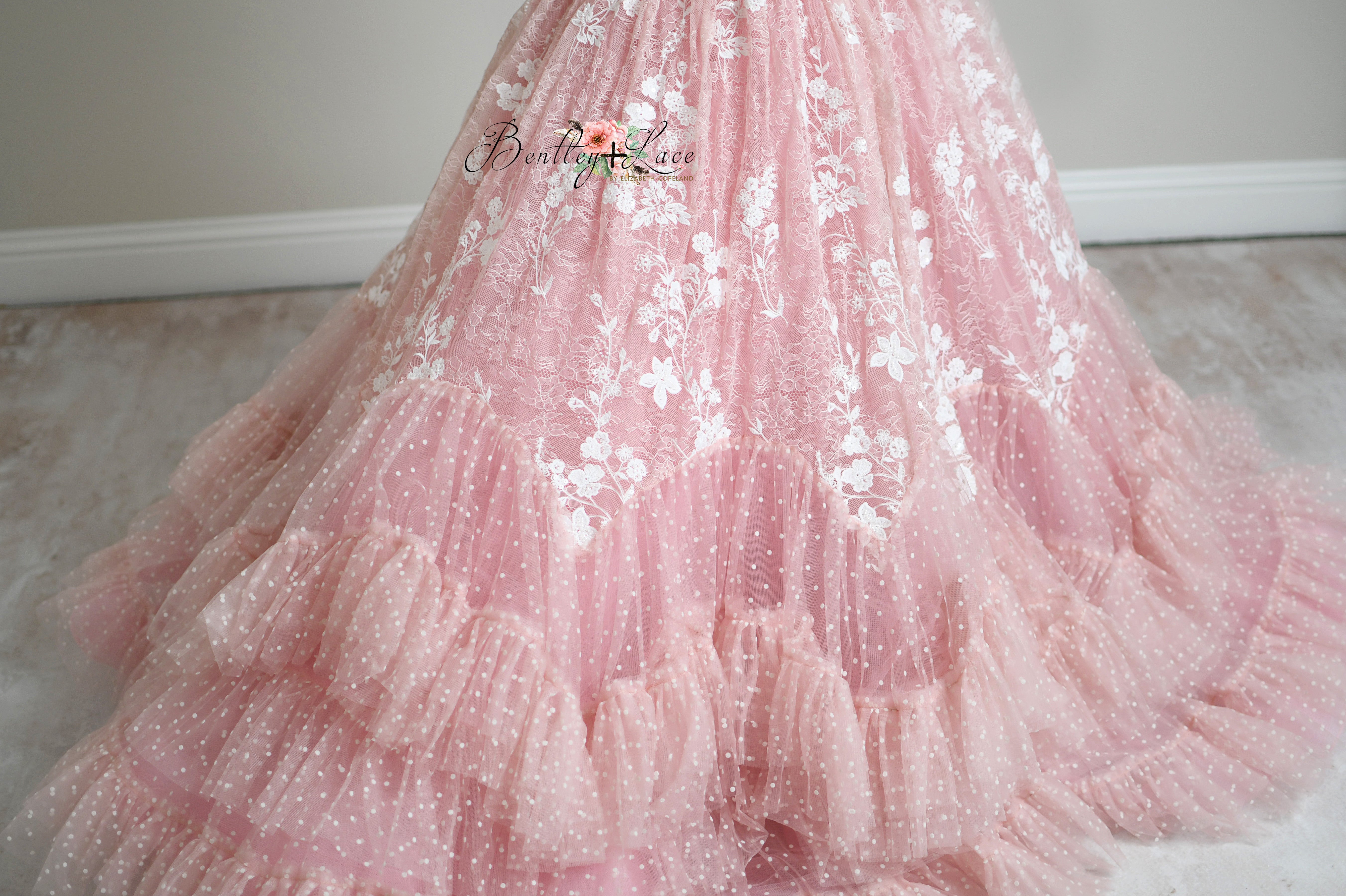 "Dentelle Rose" Floor-Length Dress | Editorial Couture Gown for Special Occasions