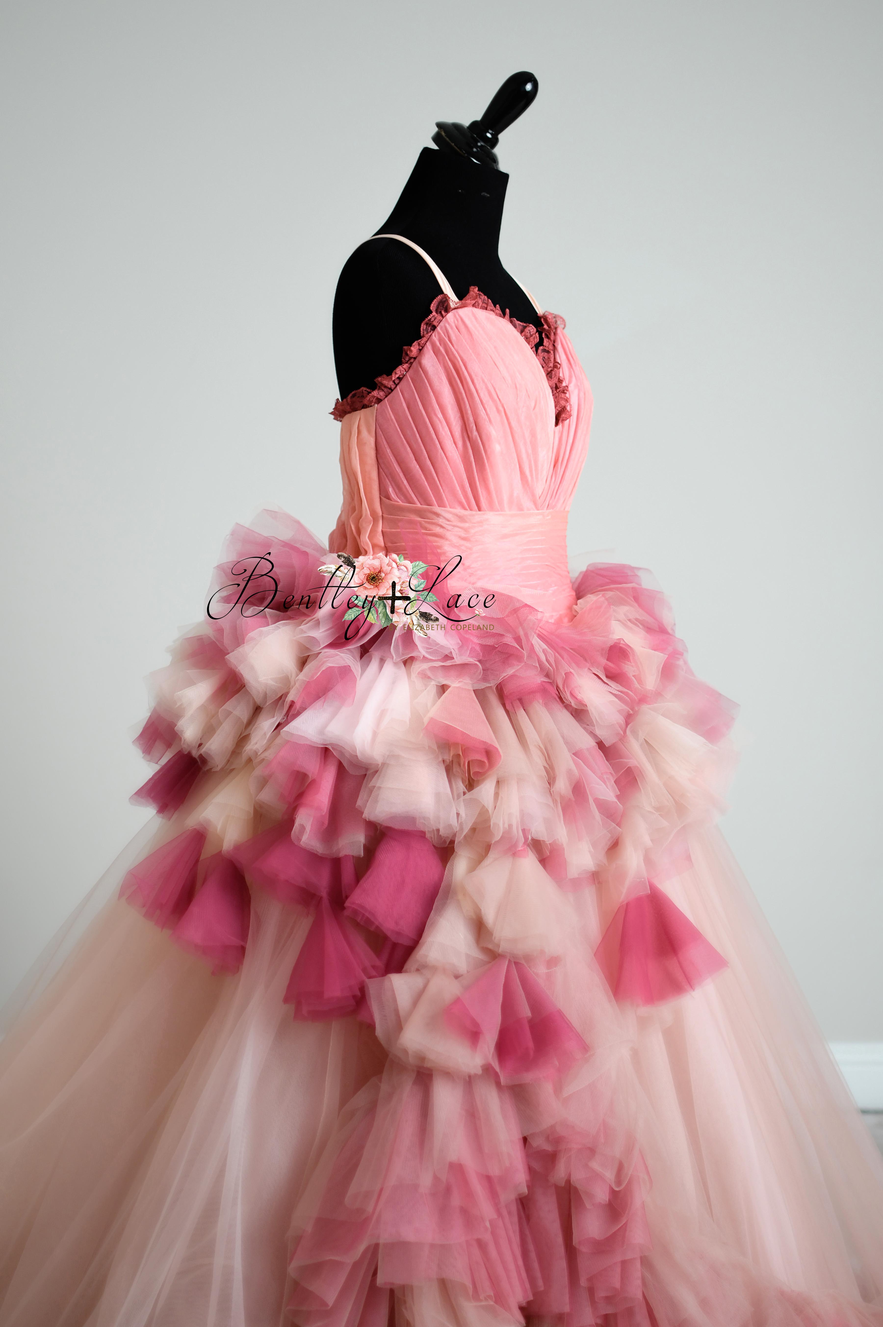 Blush Blossom Floor-Length Couture Gown | Editorial Dress for Special Occasions