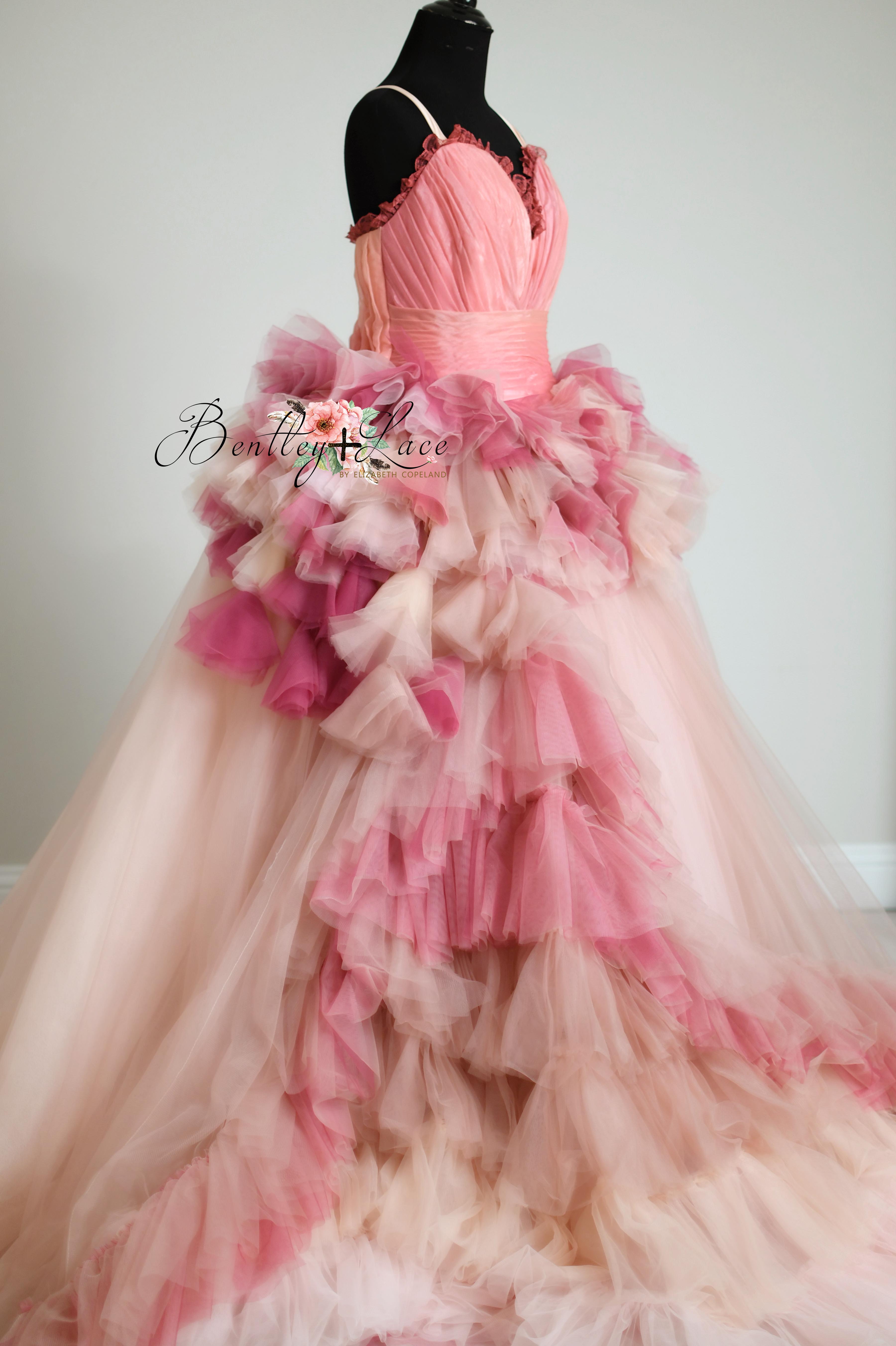 Blush Blossom Floor-Length Couture Gown | Editorial Dress for Special Occasions