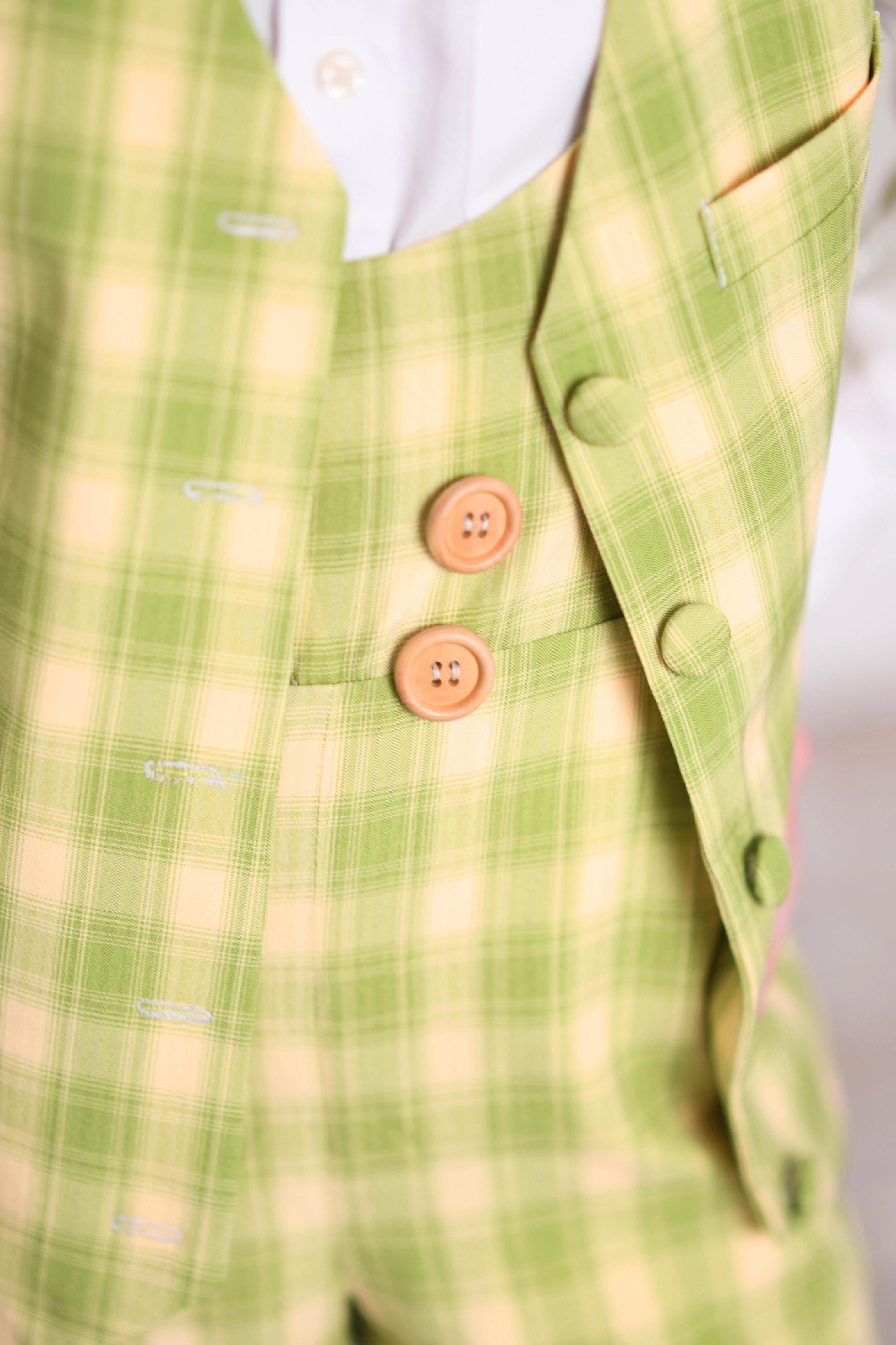 Dapper: Suspender Adventure Set-Includes 4 boys sets (2 pair of yellow plaid shorts/vest) + (2 pair of Green plaid shorts/vest )( 5 Year - Petite 9 Year)