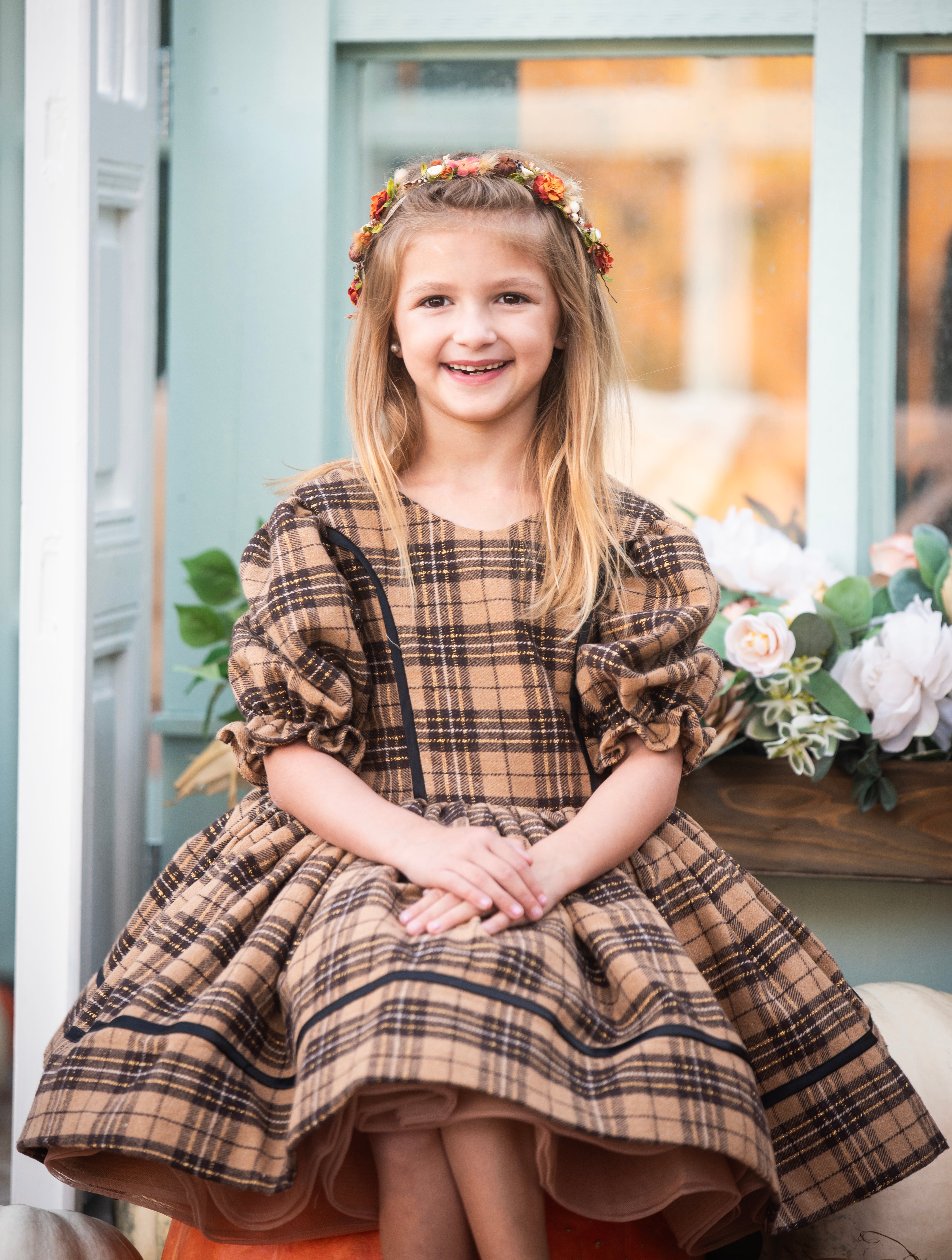 "Sweater Weather" - vintage inspired-tan petal length ( 5 Year - Petite 7 Year)
