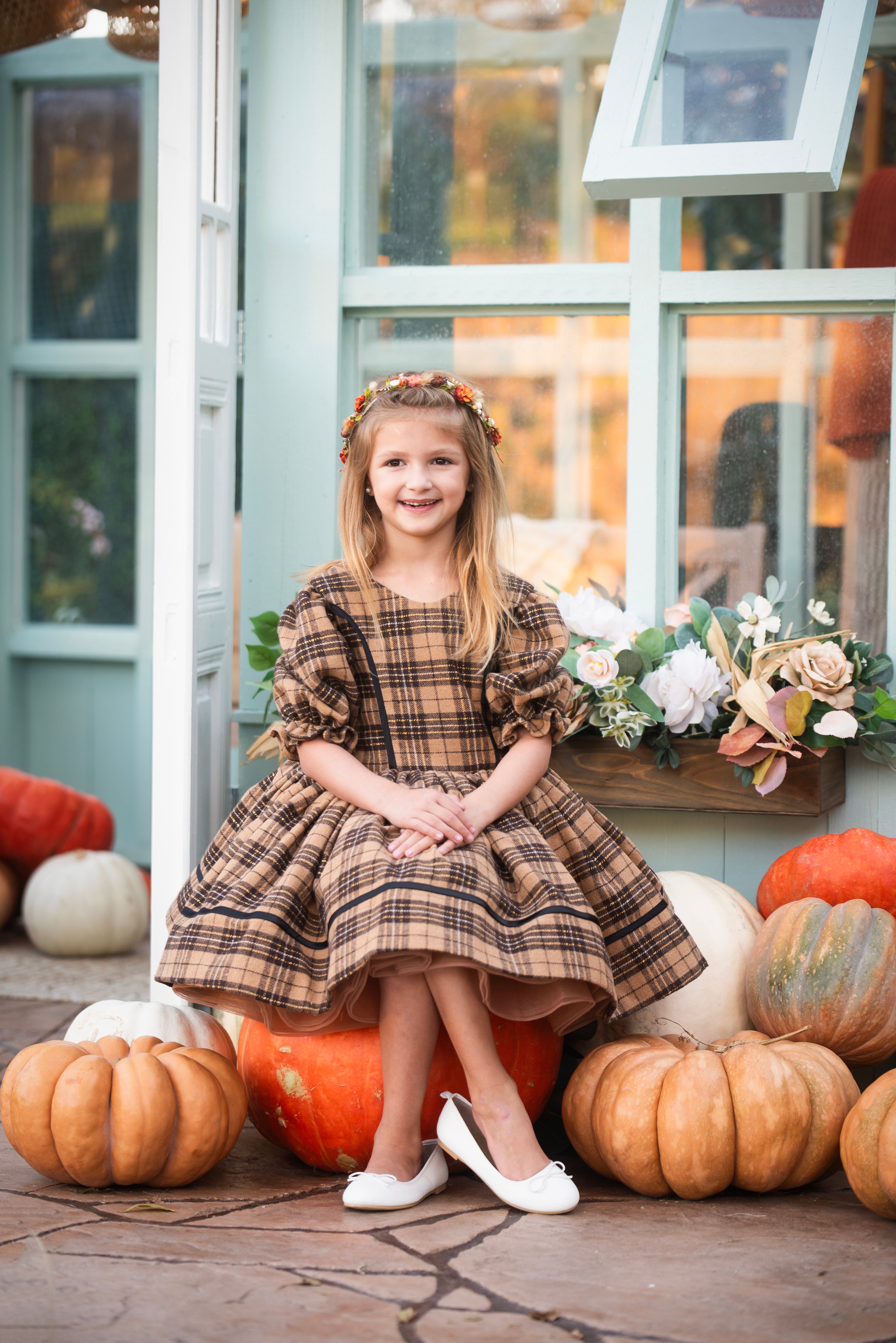 "Sweater Weather" - vintage inspired-tan petal length ( 5 Year - Petite 7 Year)