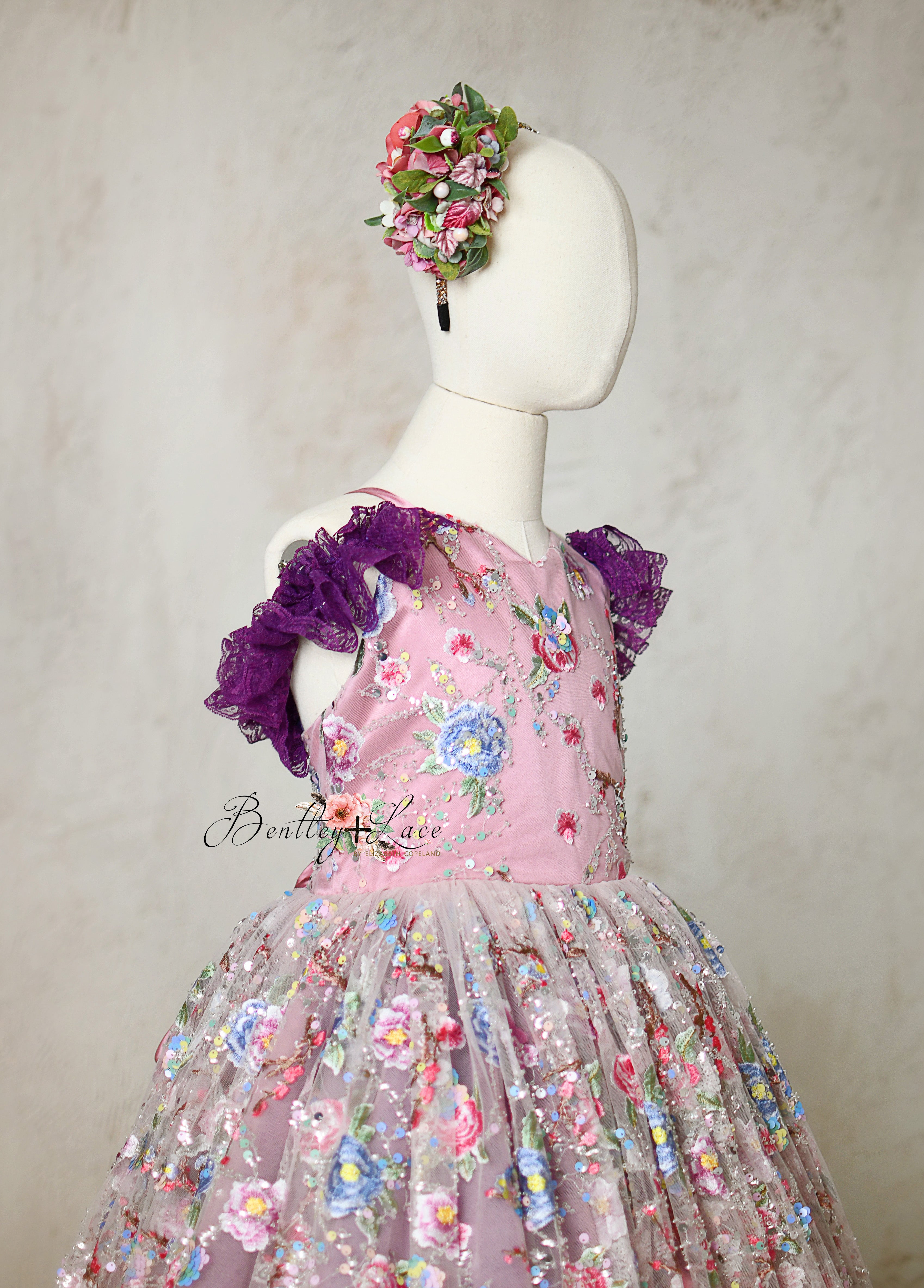 Luxury Couture Gown in Soft Pastel Floral Embroidery
