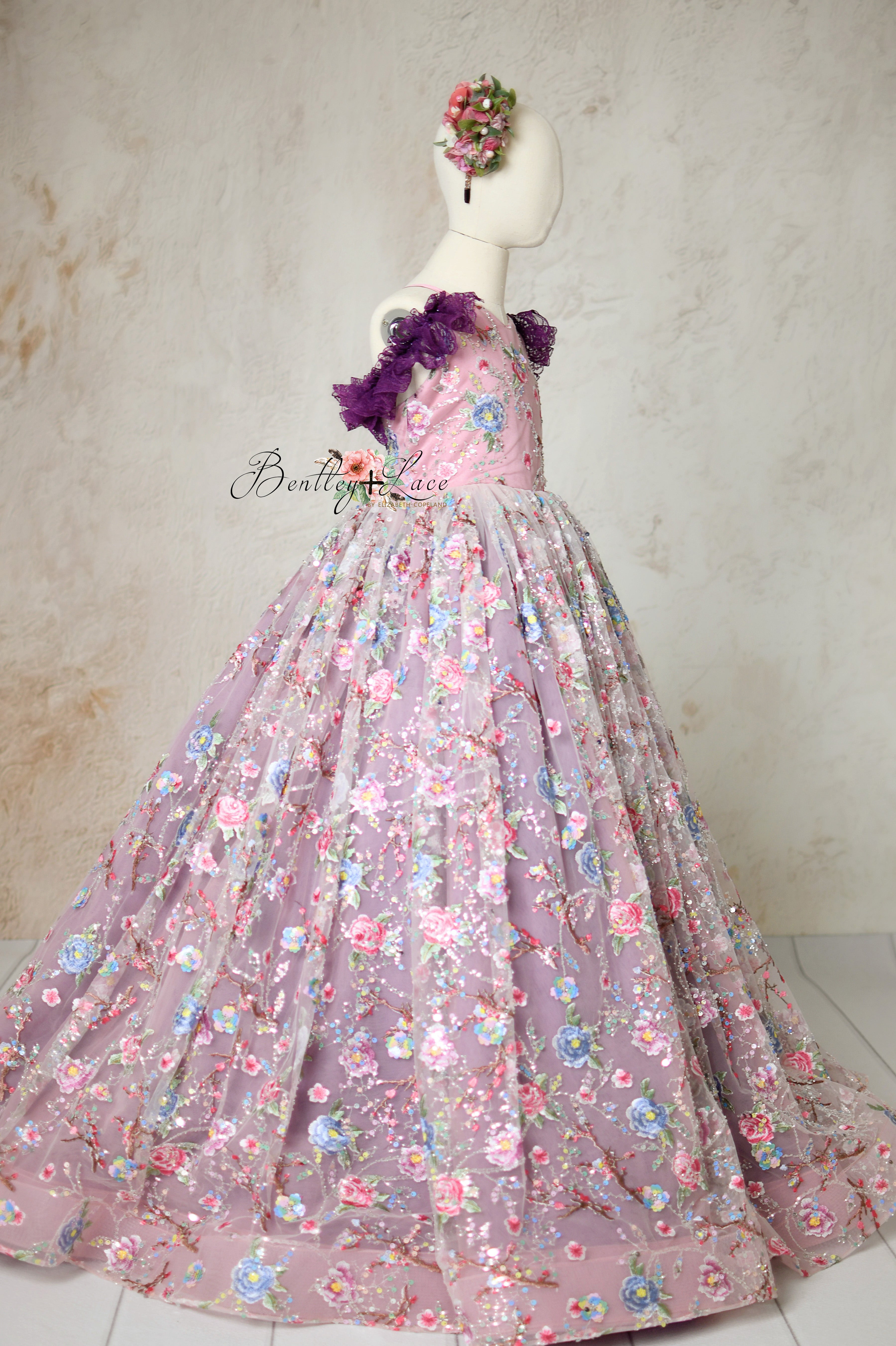 Elegant Off-Shoulder Design with Purple Lace Accents